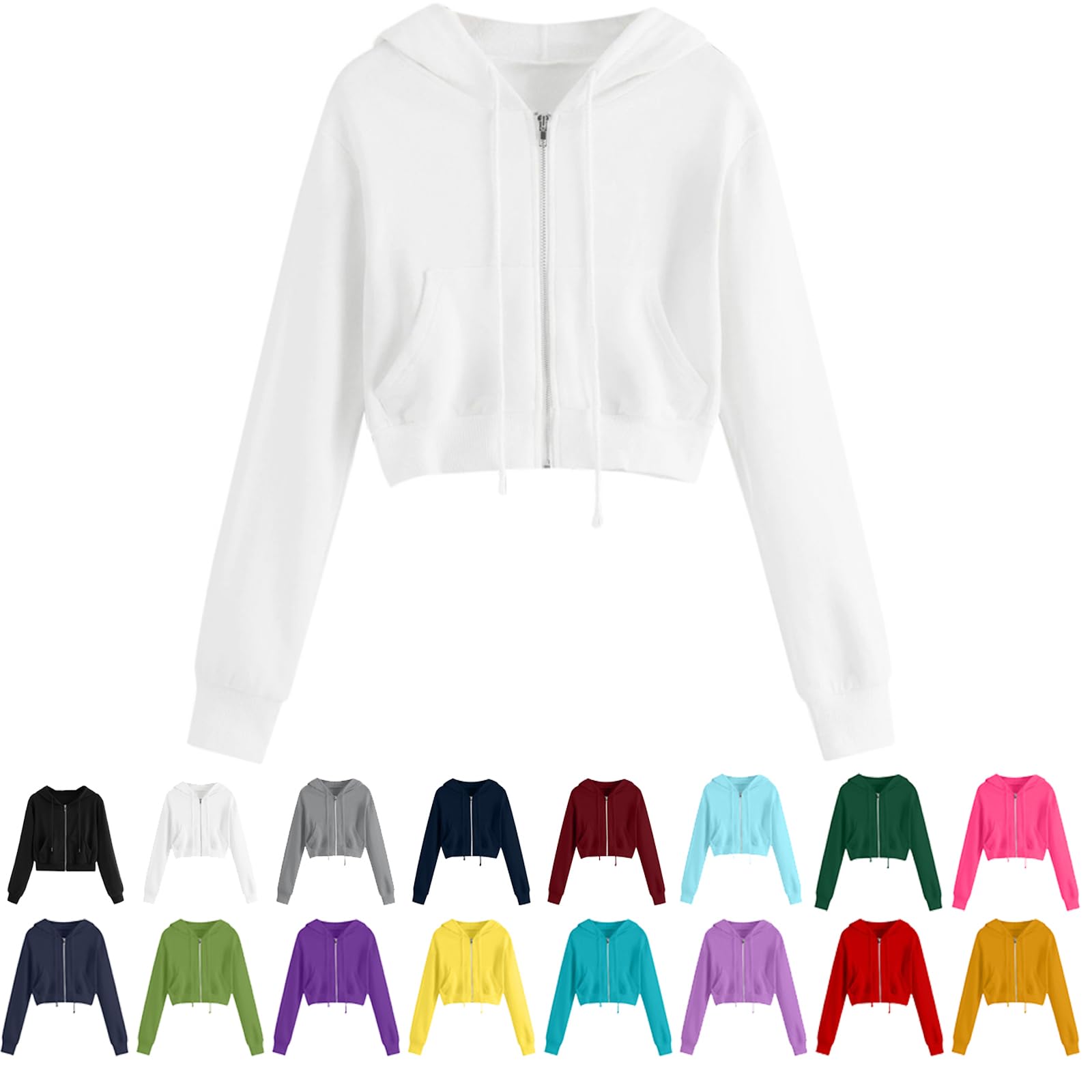 Trendy White Cropped Zip Up Hoodie for Women | Cute Casual Teen Girls Crop Top Jacket | Perfect for Streetwear, Gym & College Fashion