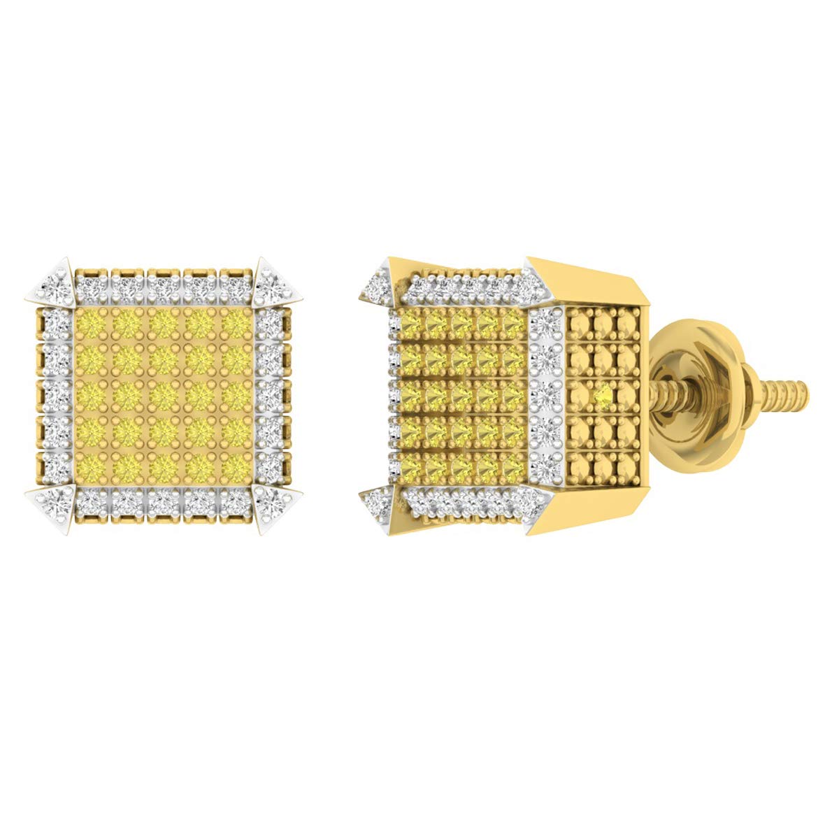 0.30 Carat (ctw) Round Yellow & White Diamond Stud Earrings for Women - 1/3 CT Sterling Silver - Elegant Gift for Birthday, Anniversary & Special Occasions
