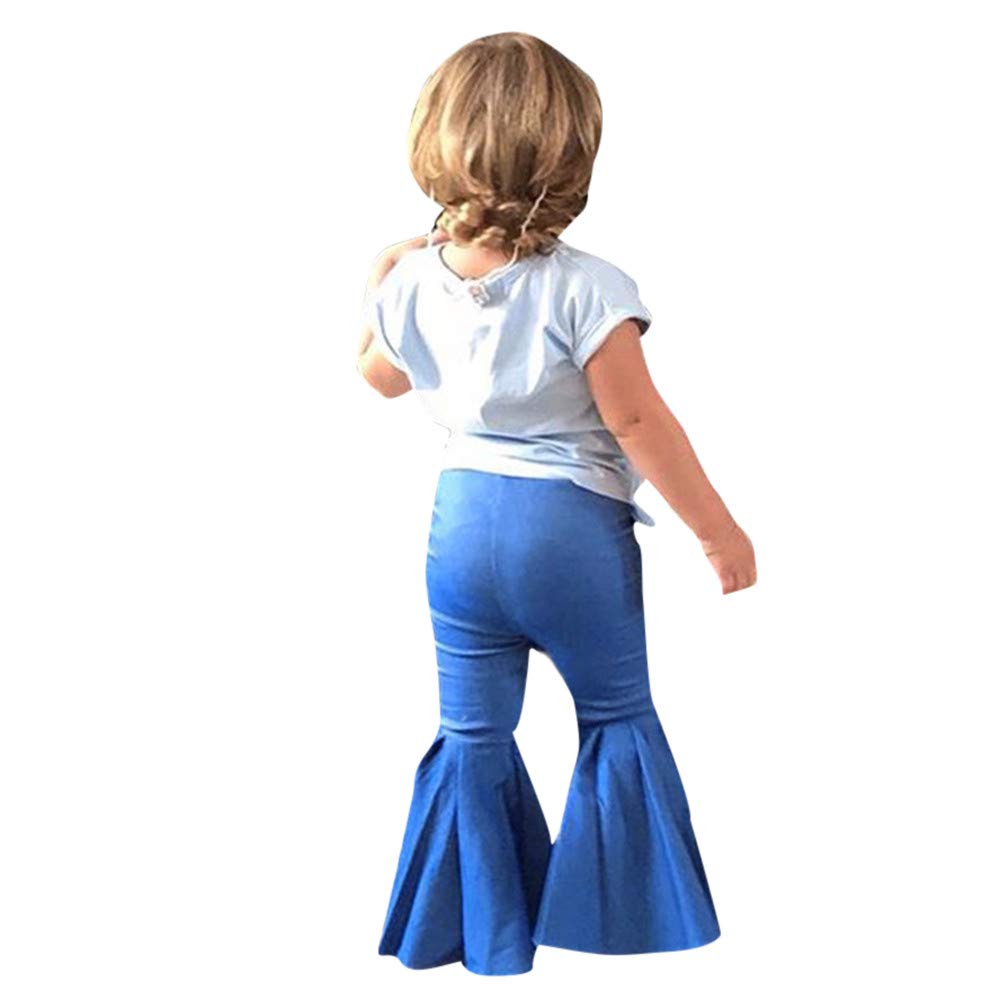 Yowein Girls' Bell Bottom Jeans - High Waisted Flare Denim Pants with Ruffle Hem for Toddlers & Kids | Wide Leg Trousers for School, Play & Casual Outfits
