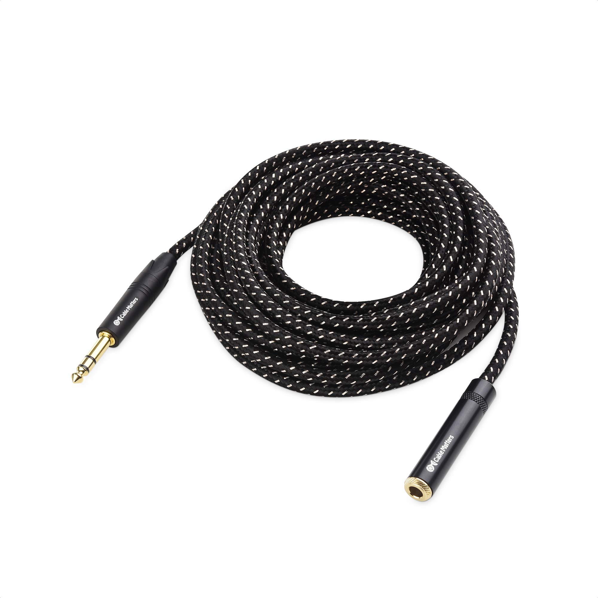 Cable Matters 25 ft Braided 1/4 Inch TRS Extension Cable - Male to Female Audio Cable for Studio, Guitar, Keyboard & Professional Audio Equipment