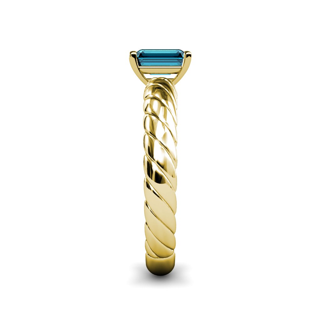 London Blue Topaz 7x5mm Emerald Cut Solitaire Rope Engagement Ring - 0.90 Carat 14K Yellow Gold - Perfect for Proposals, Weddings & Anniversary Gifts