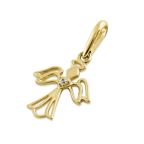 14K Solid Yellow Gold Angel Pendant with Cubic Zirconia - Elegant Necklace for Women, Perfect Gift for Christmas, Birthday & Special Occasions