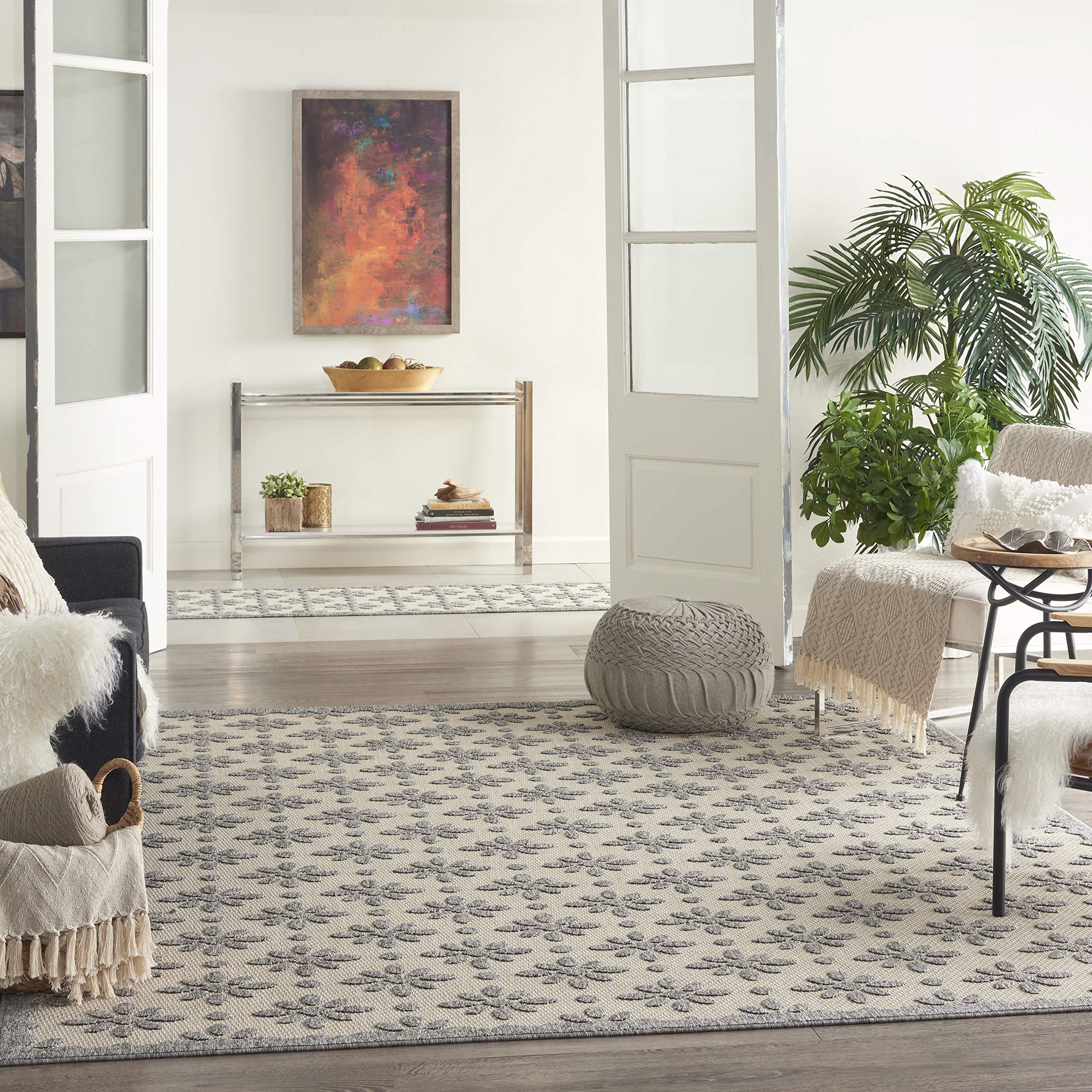 Nourison Palamos Indoor-Outdoor Area Rug 7' x 10' - Cream Easy Clean Non-Shedding Rug for Living Room, Bedroom, Dining Room, Deck, Patio & Backyard - Perfect for Home Decor, Outdoor Entertaining & High Traffic Areas