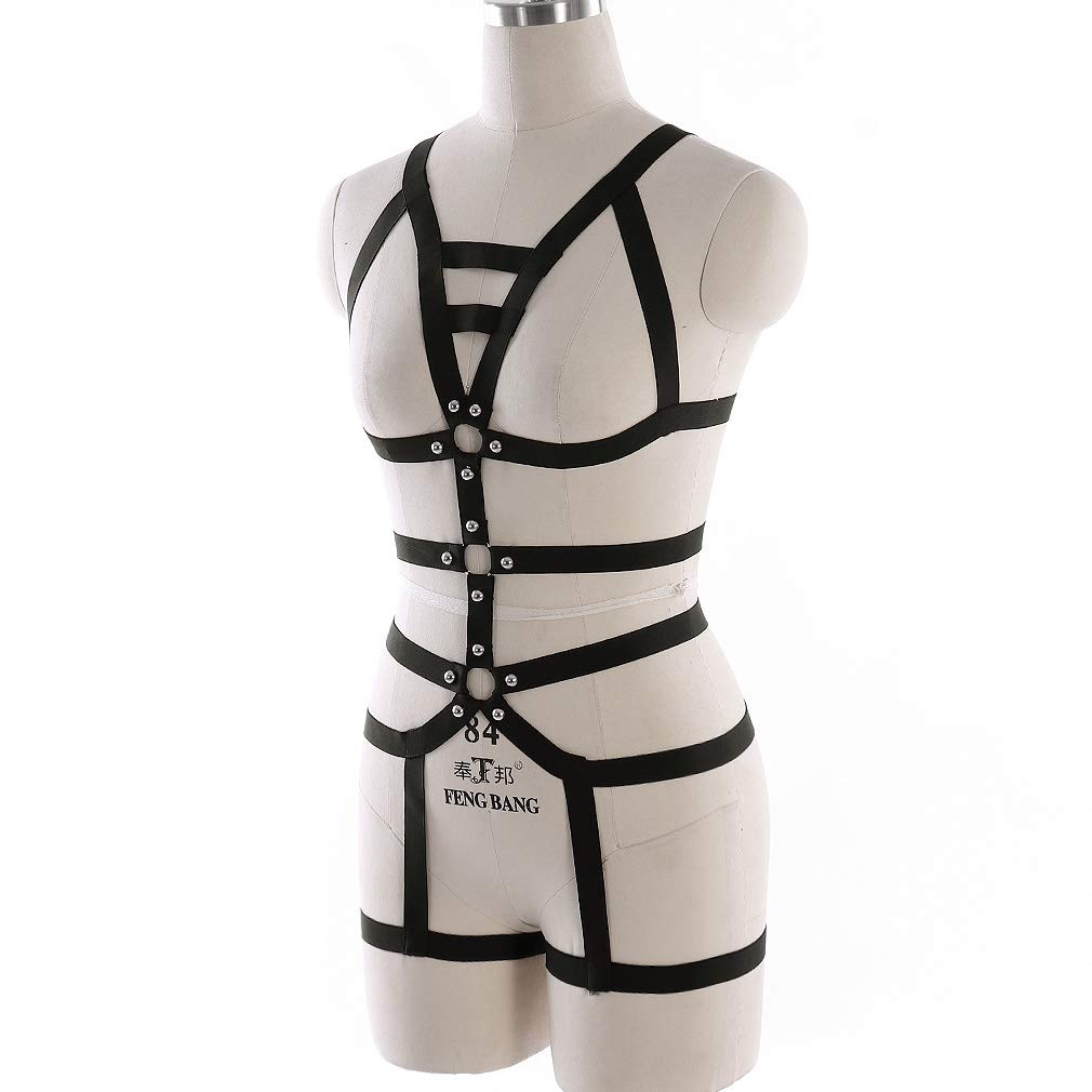 Sexy Women's Full Body Harness Garter Belt with Elastic Stockings - Lingerie Suspender for Boudoir, Role Play & Special Occasions
