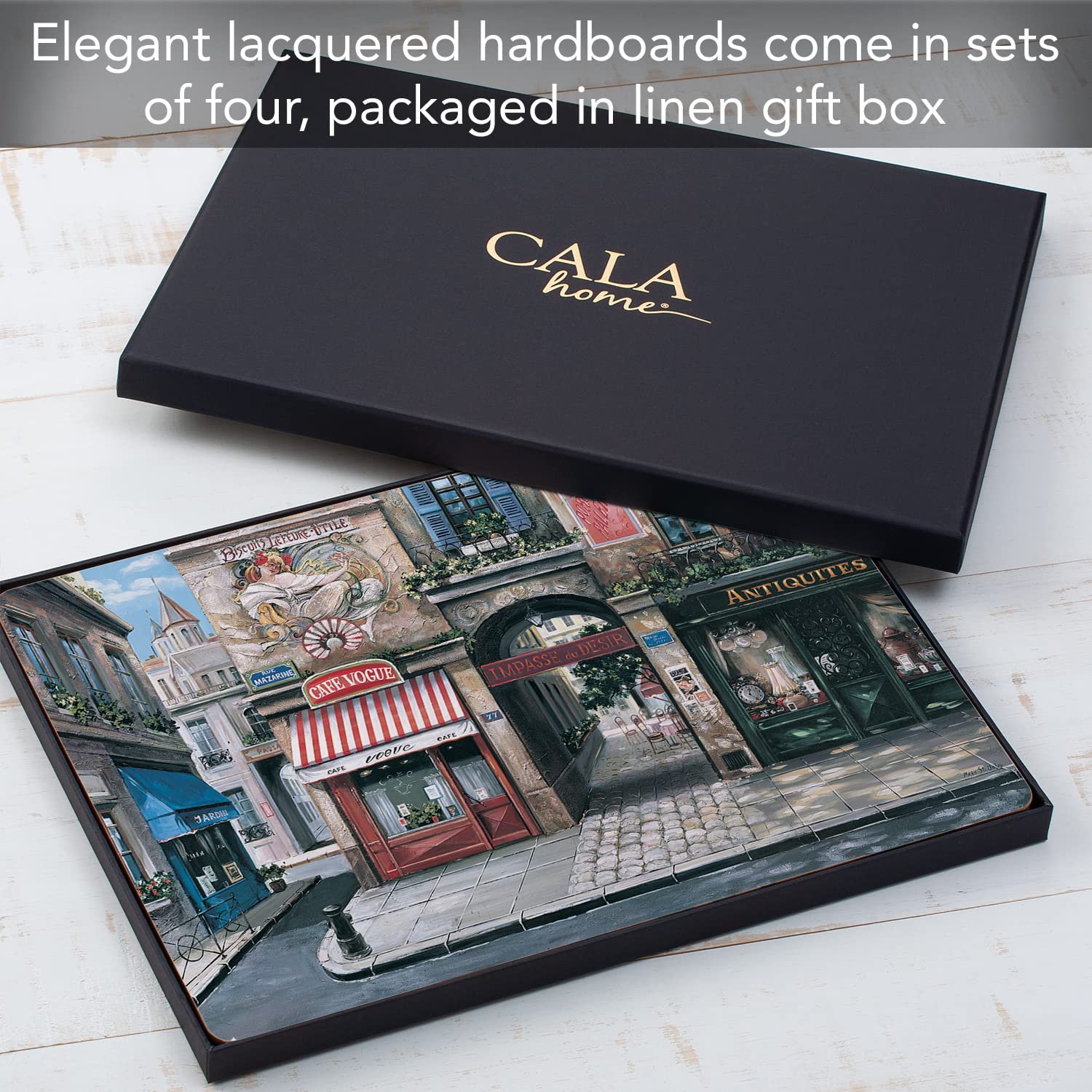 Village Square Decorative Hardboard Cork Back Tabletop Placemats - Set of 4 - Heat Resistant & Easy to Clean - Made in USA - Perfect for Dining Tables, Kitchen Countertops & Home Decor