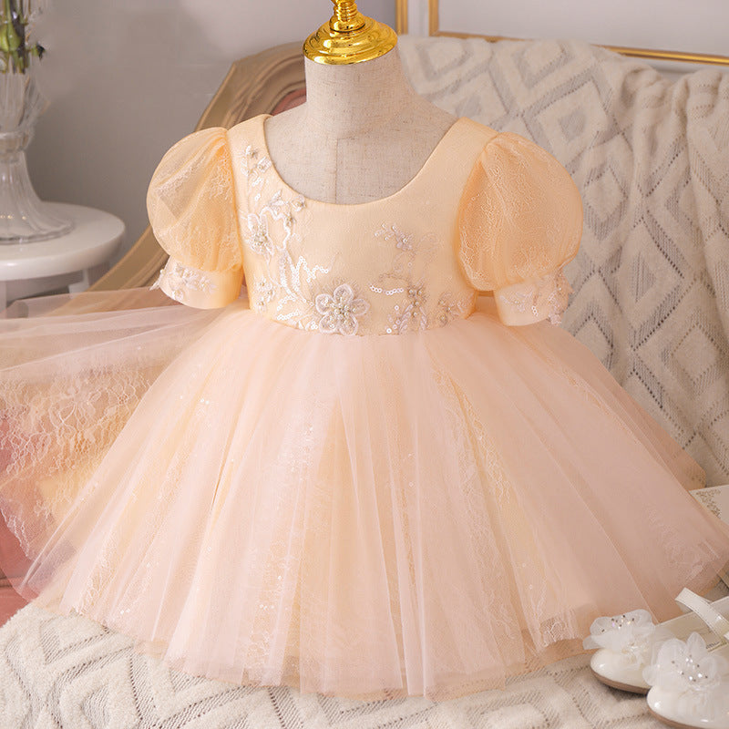 **Baby Girl Princess Party Dress - Toddler Ball Gown with Lace Bow & Fluffy Skirt - Flower Girl Dress for Weddings, Birthday Parties & Special Occasions**