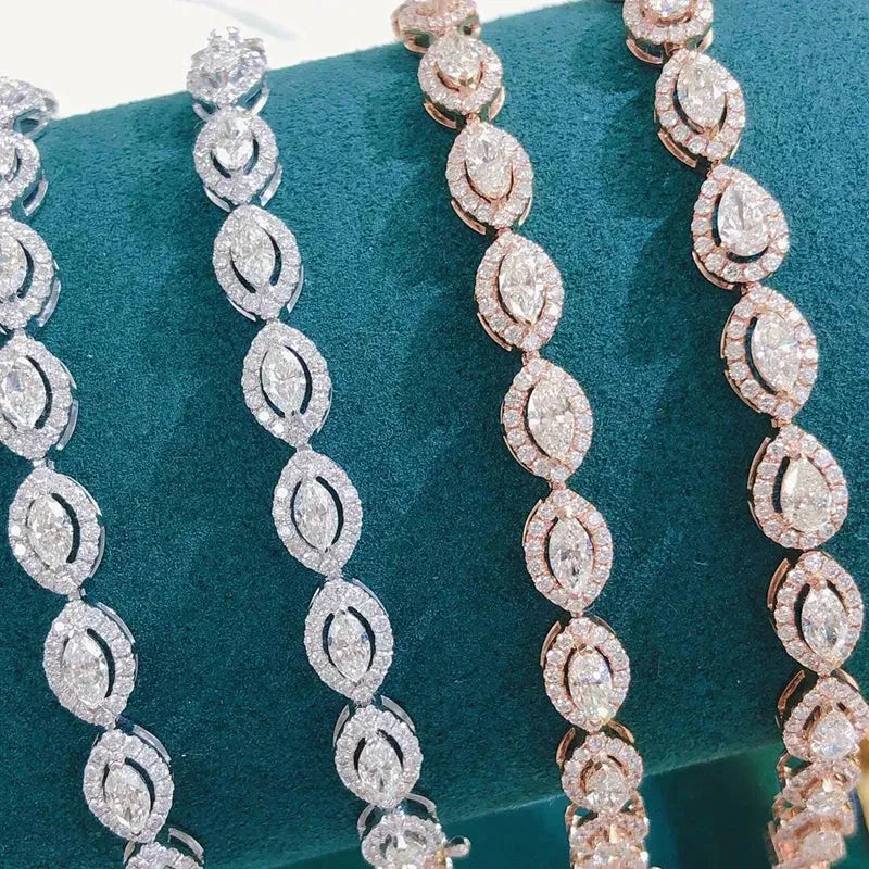 18K White Gold Rose Diamond Bracelet for Women - 4.5ct Genuine Diamond Horse Eye Design, Elegant Wedding & Engagement Jewelry Gift | Perfect for Anniversaries, Parties & Special Occasions