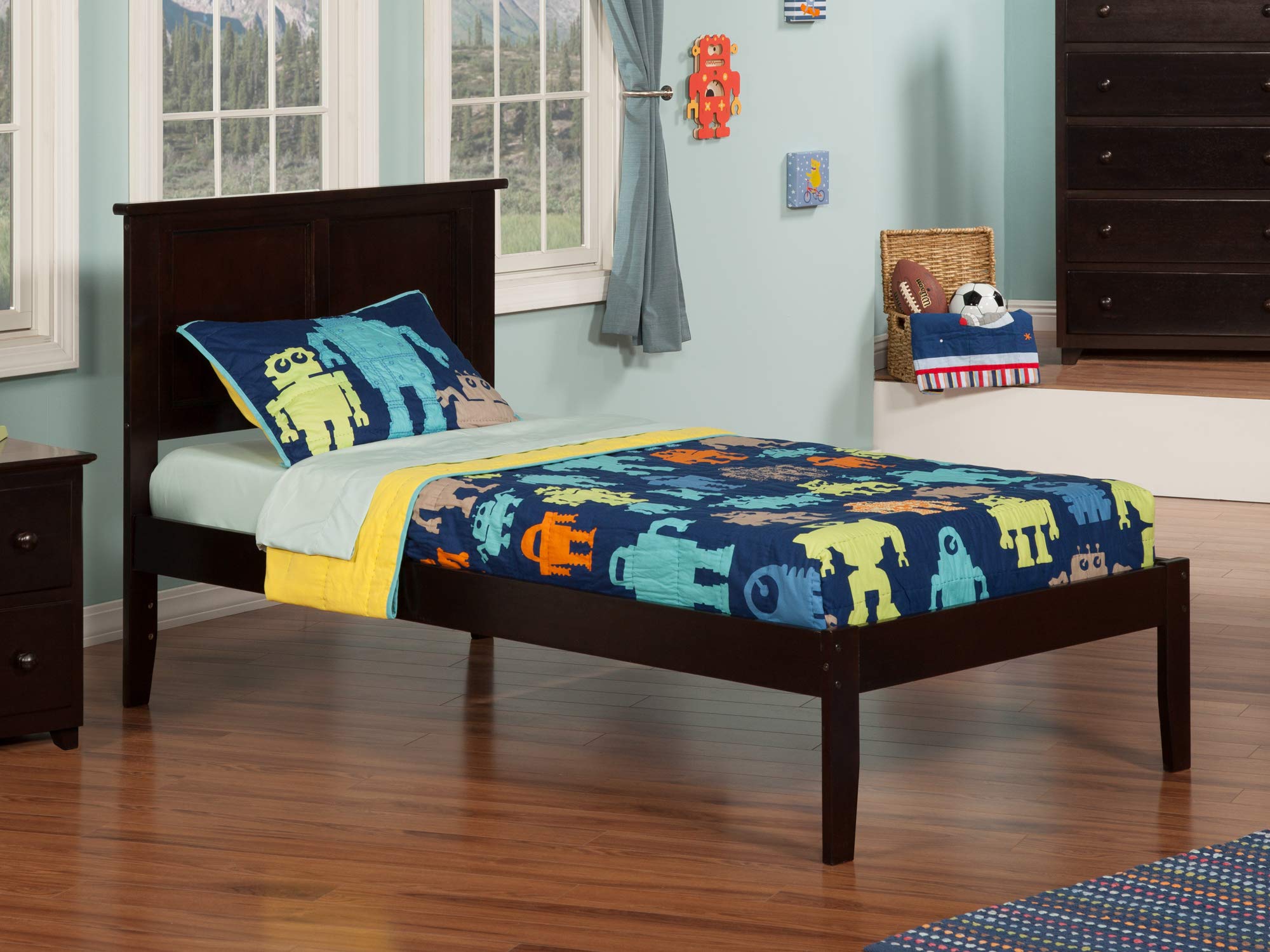AFI Madison Twin Platform Bed with USB Charger - Espresso Wood Frame for Modern Bedrooms | Space-Saving Design with Built-in Charging Station for Teens & Small Spaces