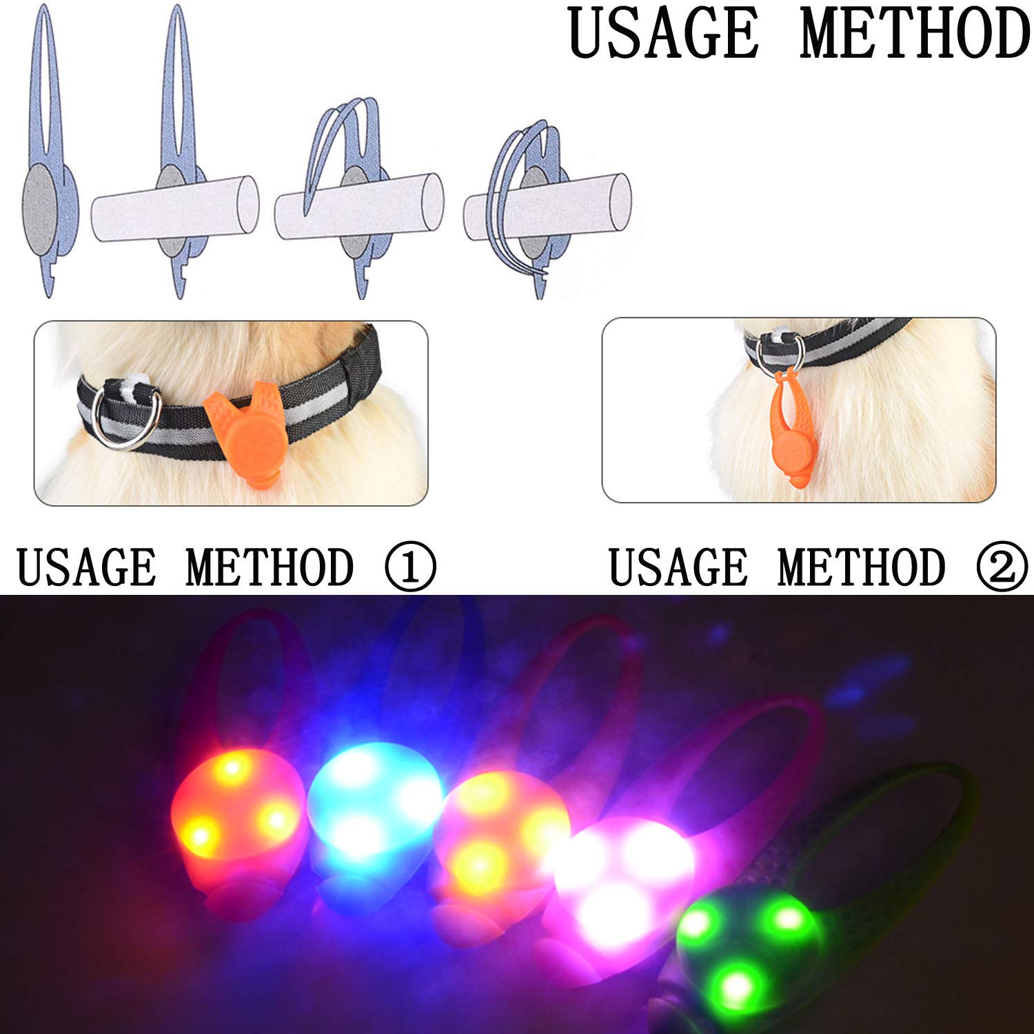 5-Pack LED Dog Collar Light - Waterproof Pet Safety Strobe Harness with Reflective Strips for Small Medium Large Dogs - Night Walking, Camping, Jogging & Outdoor Activities Accessories