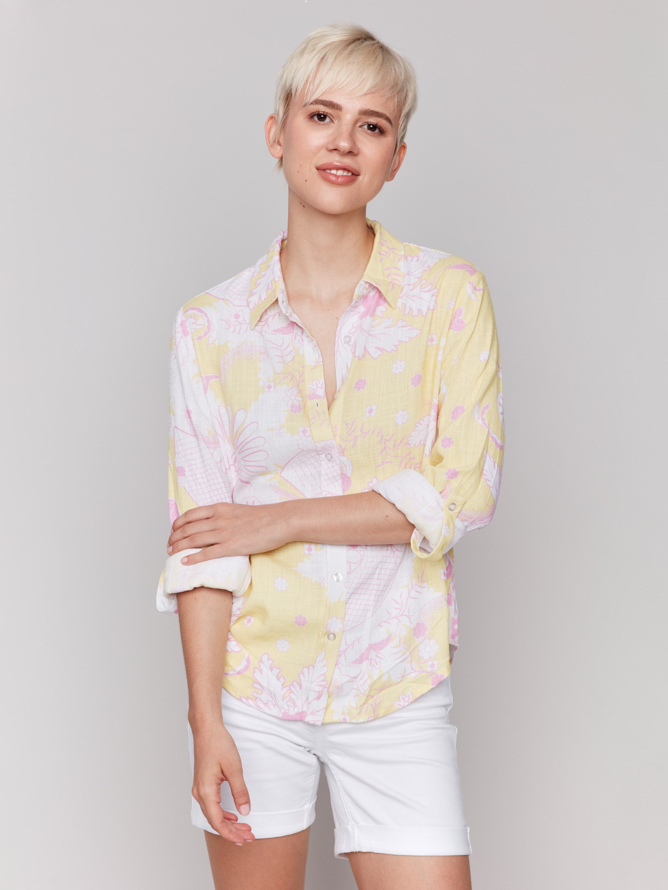 Printed Roll Up Sleeve Shirt - Lemonade Design | Casual Summer Tops for Men & Women | Perfect for Beach, Picnic and Outdoor Activities
