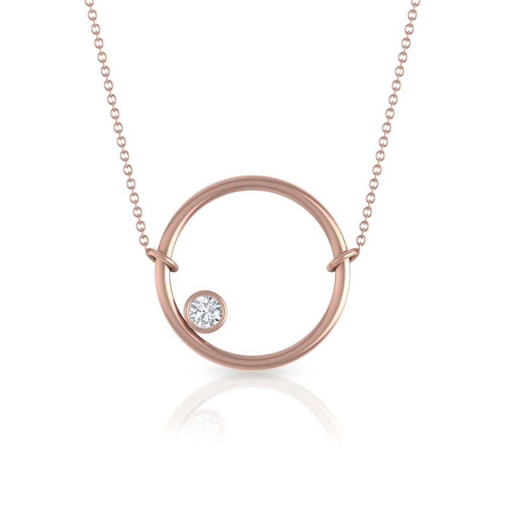 14K Solid Gold Diamond & Gold Necklace - Bezel Set Diamond Pendant, Open Circle Design, April Birthstone Jewelry with Chain | Perfect for Birthdays, Anniversaries & Special Occasions
