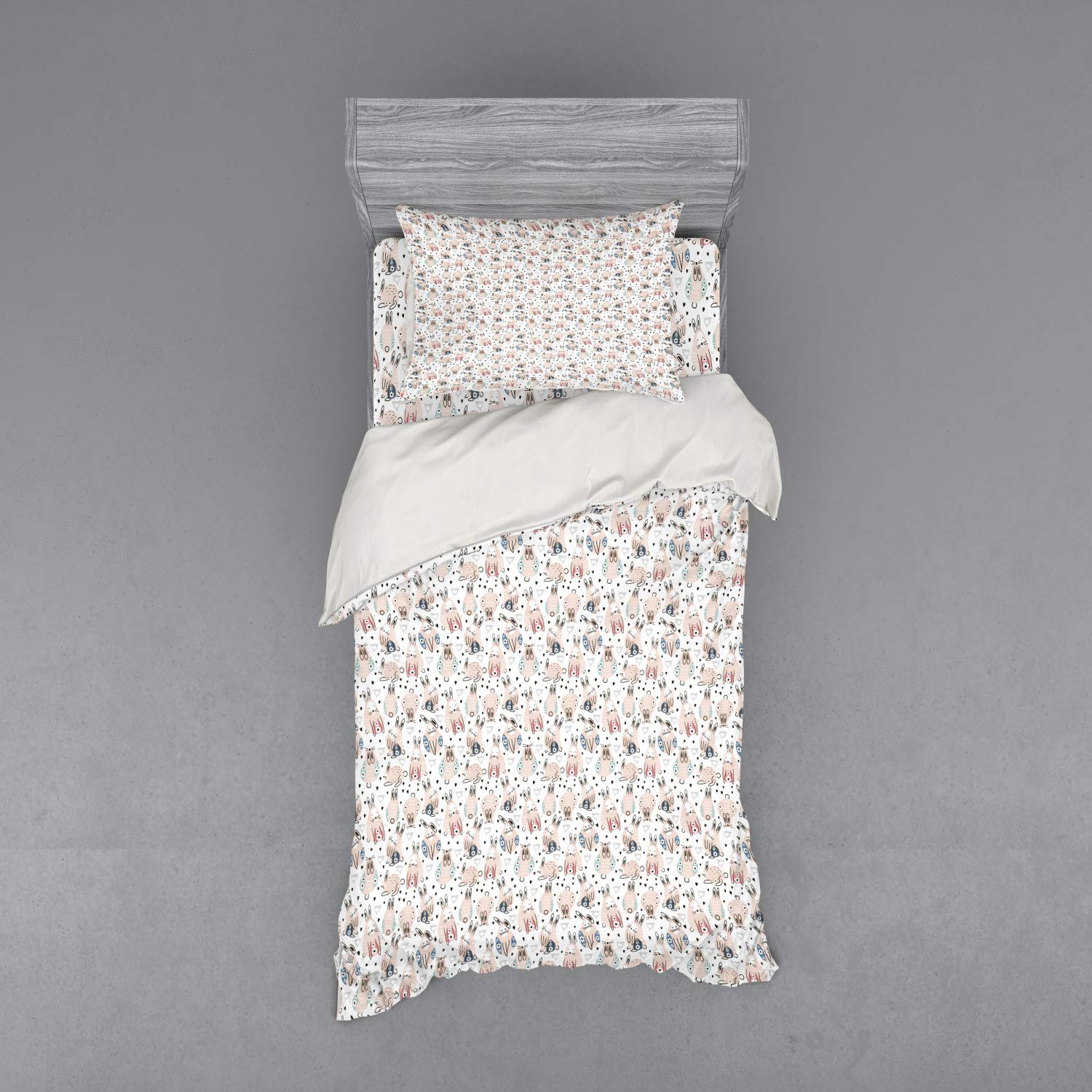 Ambesonne Easter Duvet Cover Set - Floral Bunny & Heart Design 3-Piece Bedding (Twin XL, Pale Peach) | Spring Decor, Kids Room, Guest Bedroom