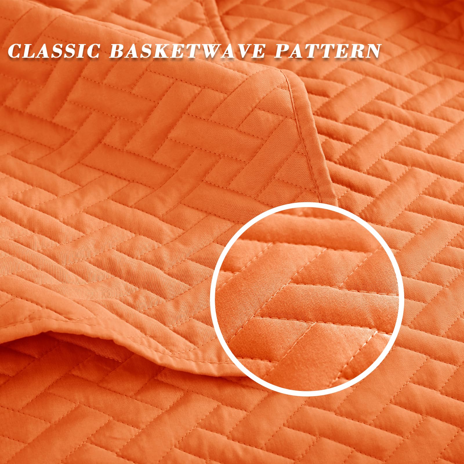 Exclusive Full Queen Size Quilt Bedding Set with Pillow Shams - Soft Lightweight Basket Quilted Bedspread Coverlet for All Seasons - Orange Home Decor for Cozy Bedroom & Guest Room