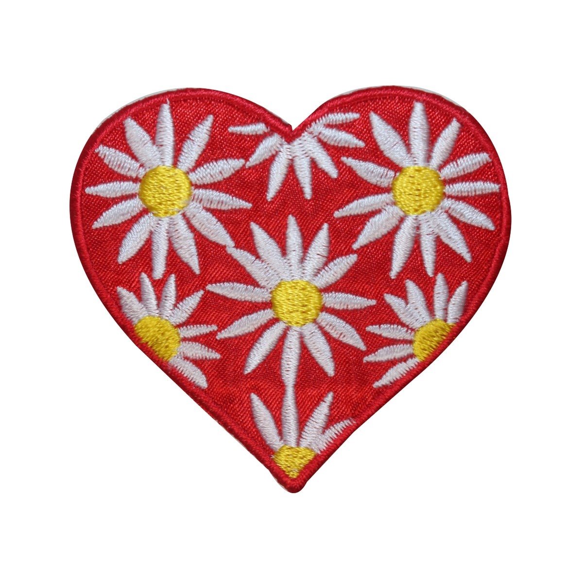 Heart with Daisy Flowers Iron-On Embroidered Patch - Valentine's Day DIY Craft for Clothing, Bags & Accessories - Perfect for Gifts, Scrapbooking & Home Decor