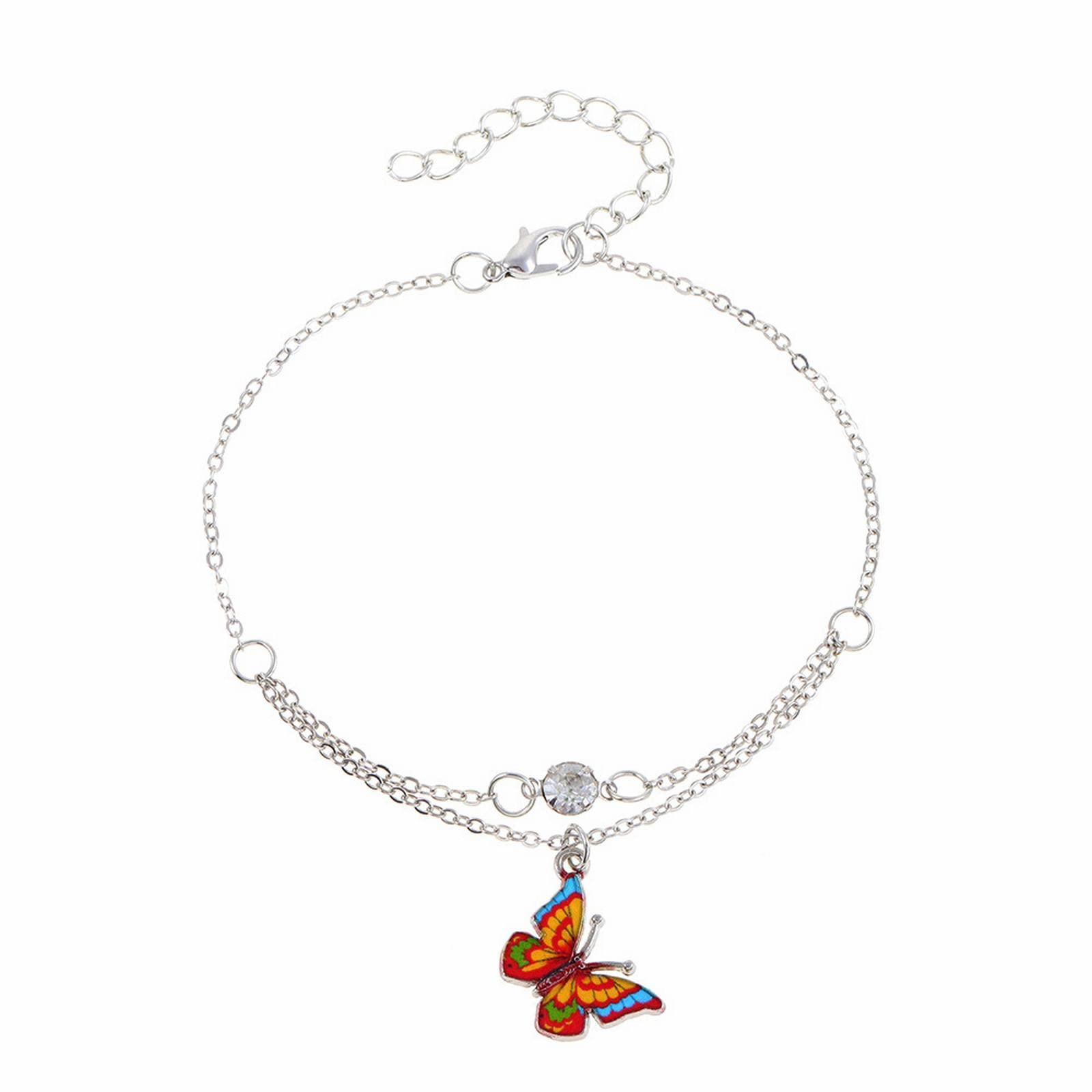 Personalized Colorful Butterfly Pendant Anklet for Women - Adjustable Hawaiian Beach Style Ankle Bracelet with Oil Drop Charm, Dainty Alloy Jewelry (Size C, One Size) | Perfect for Summer Vacations, Beach Parties & Boho Fashion