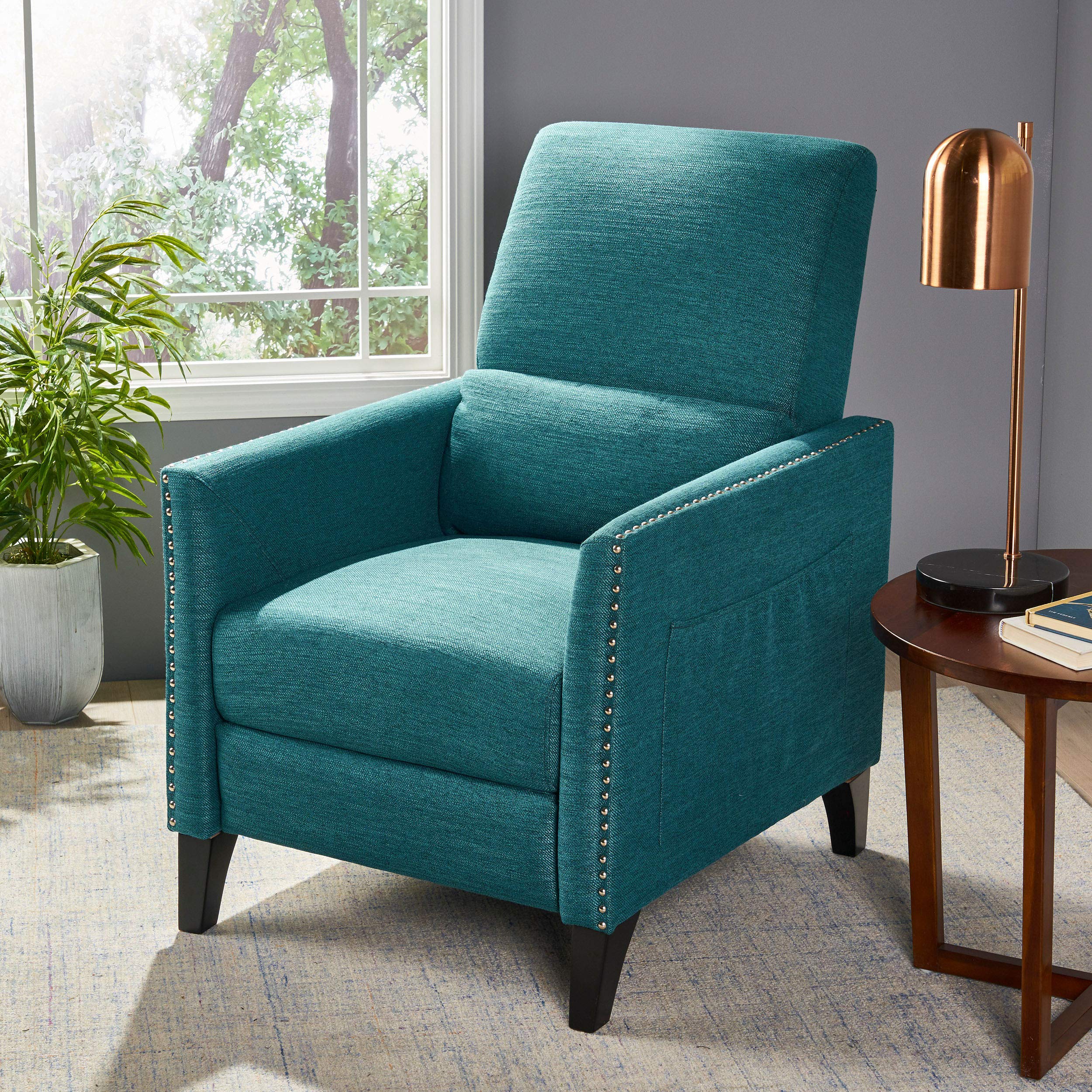 GDFStudio Contemporary Fabric Push Back Recliner Chair - Teal Blue Modern Reclining Sofa for Living Room, Home Theater & Relaxation