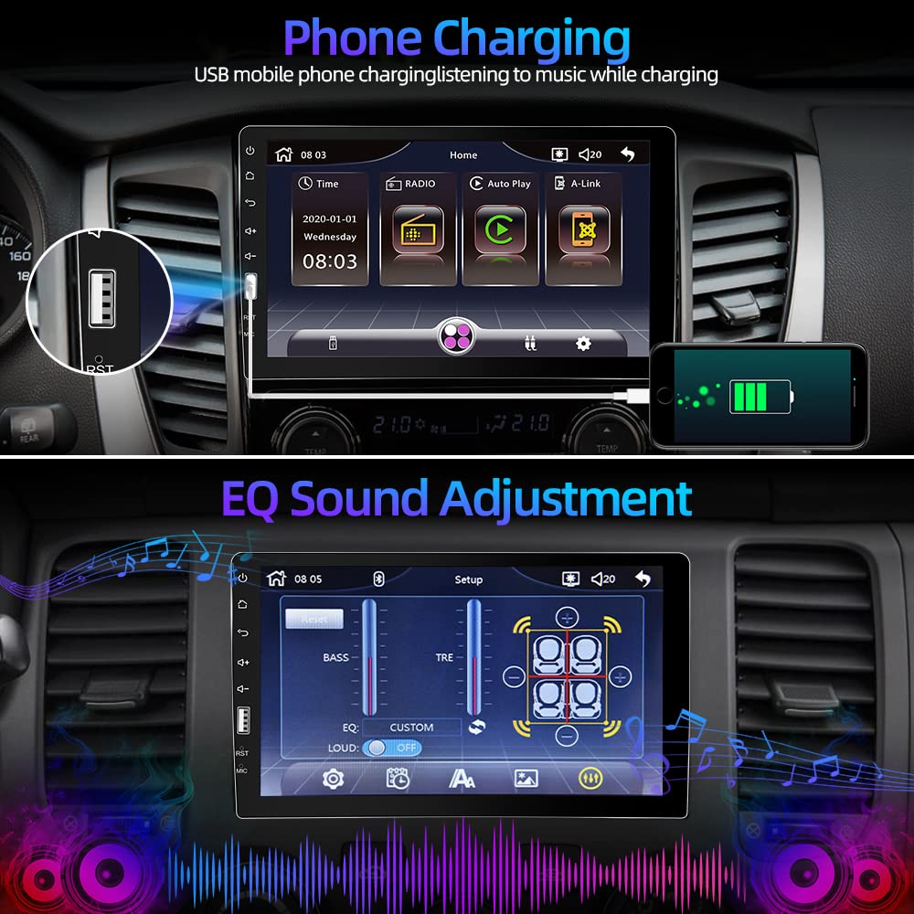 Upgraded 9 Inch Single Din Car Stereo Touchscreen Radio with Apple CarPlay, Bluetooth, Android Auto, MirrorLink - FM/USB/SD/AUX/Subwoofer Ports, Fast Charging, Backup Camera - Perfect for Hands-Free Calling, Music Streaming & Safe Driving in Your Vehicle