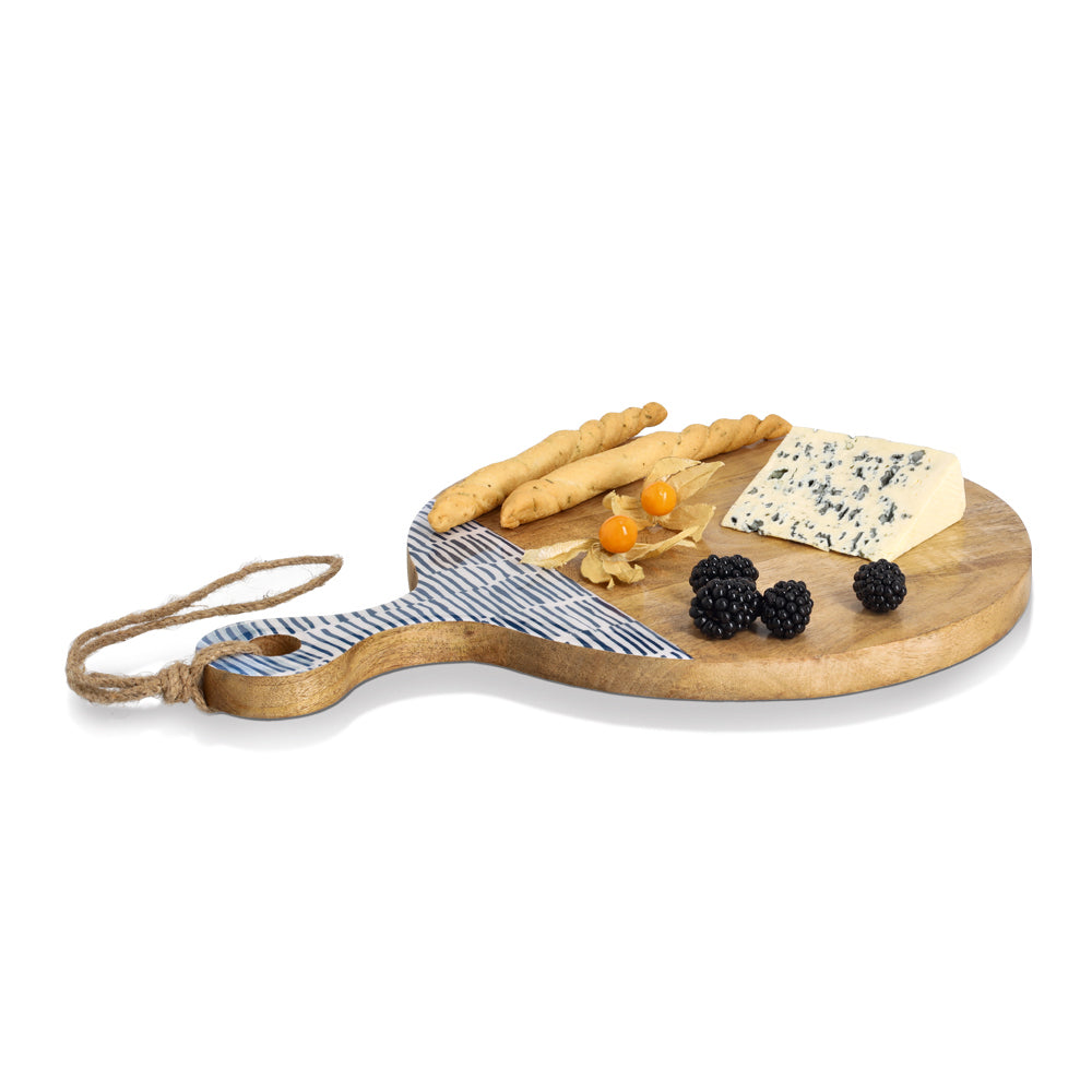 Premium Mango Wood Serving Tray with Handcrafted Blue Design - Perfect for Breakfast in Bed, Coffee Table Decor, and Entertaining Guests