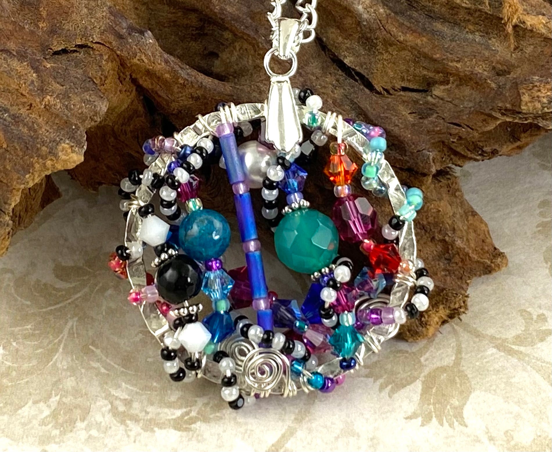 All Jazzed Up Beaded Crystal Jewelry Pendant - Handmade Bead Art Necklace for Women, Gift for Her - Perfect for Parties, Weddings & Special Occasions