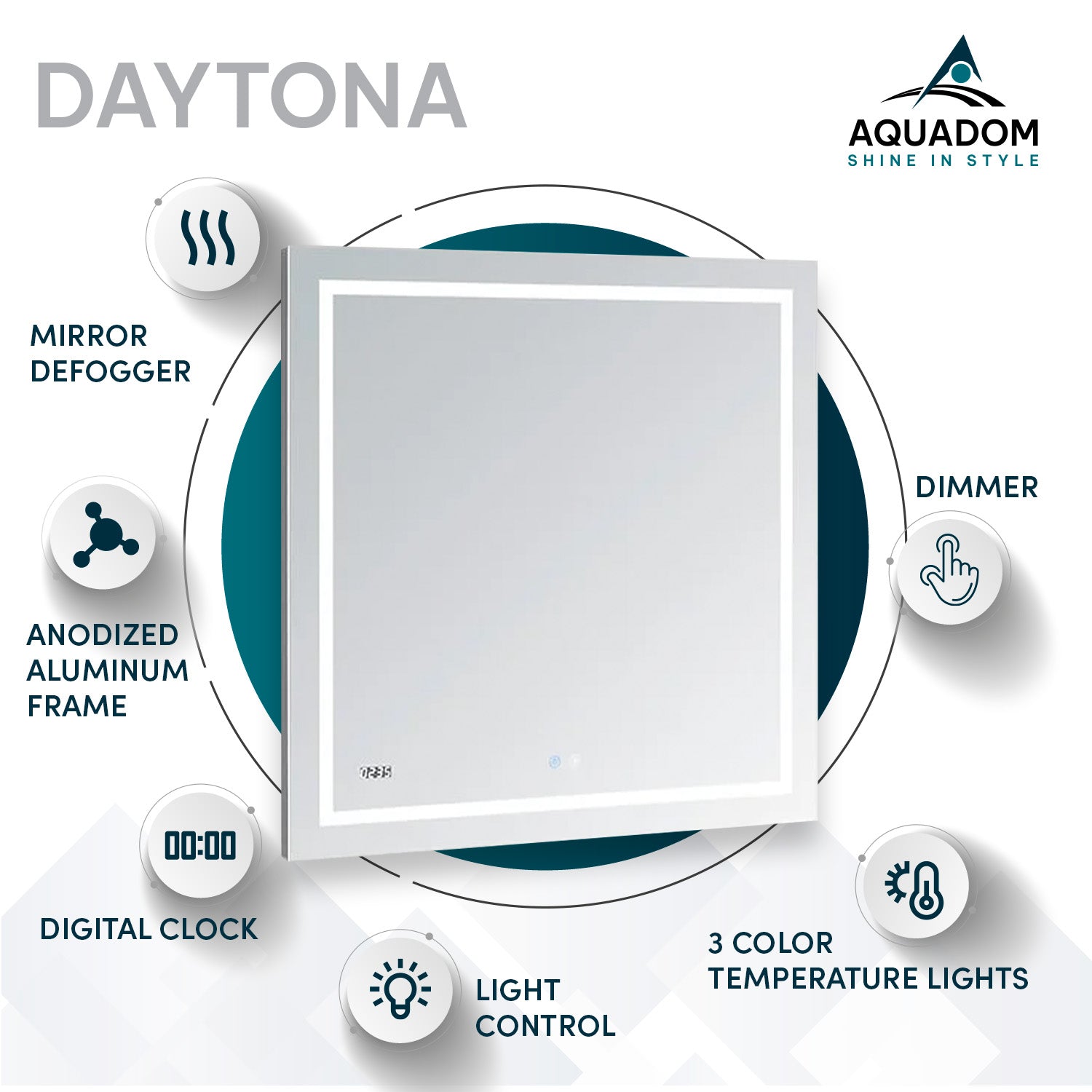 Aquadom Daytona 60x36 Inch LED Bathroom Mirror with Lights - Modern Vanity Mirror for Makeup, Shaving & Home Decor (Wall Mount or Freestanding)