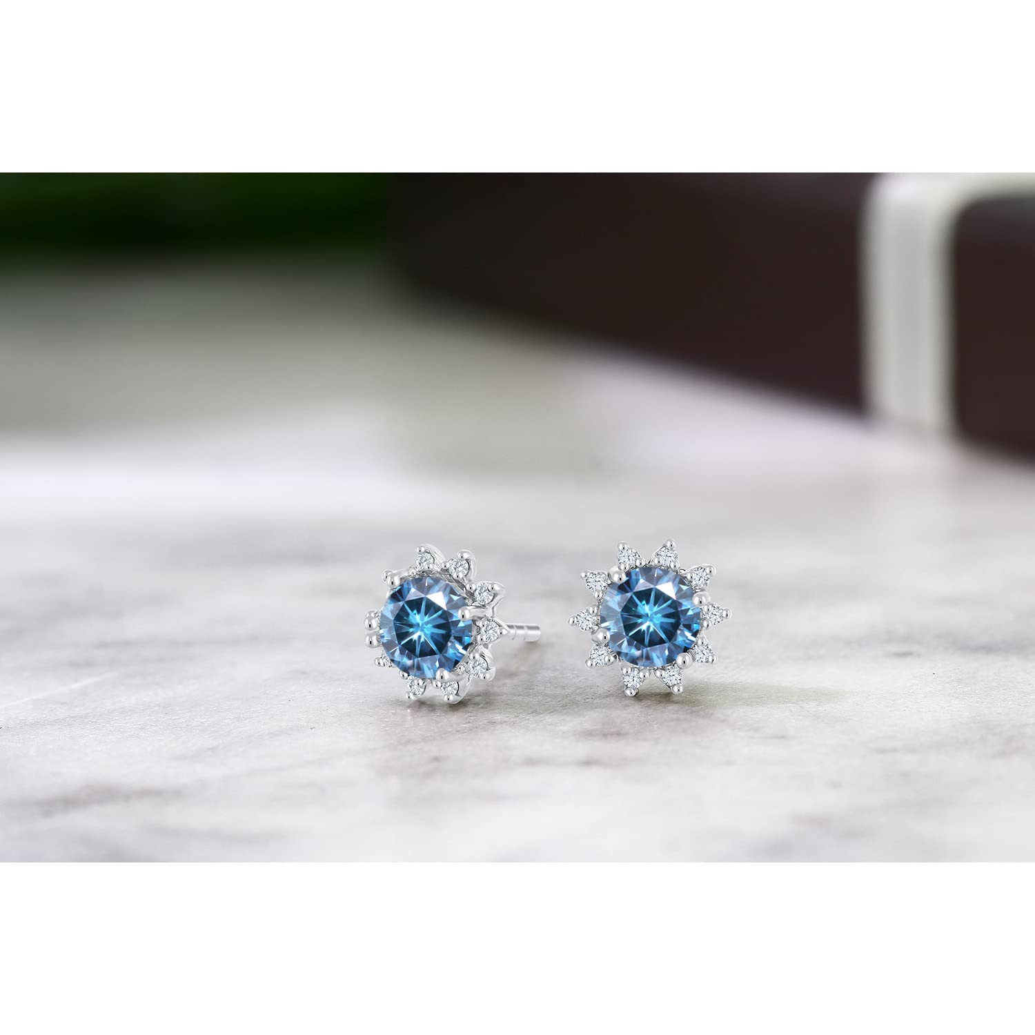 18K White Gold Gemstone & Diamond Halo Stud Earrings for Women | Birthstone Jewelry | Perfect for Gifts, Anniversaries & Special Occasions