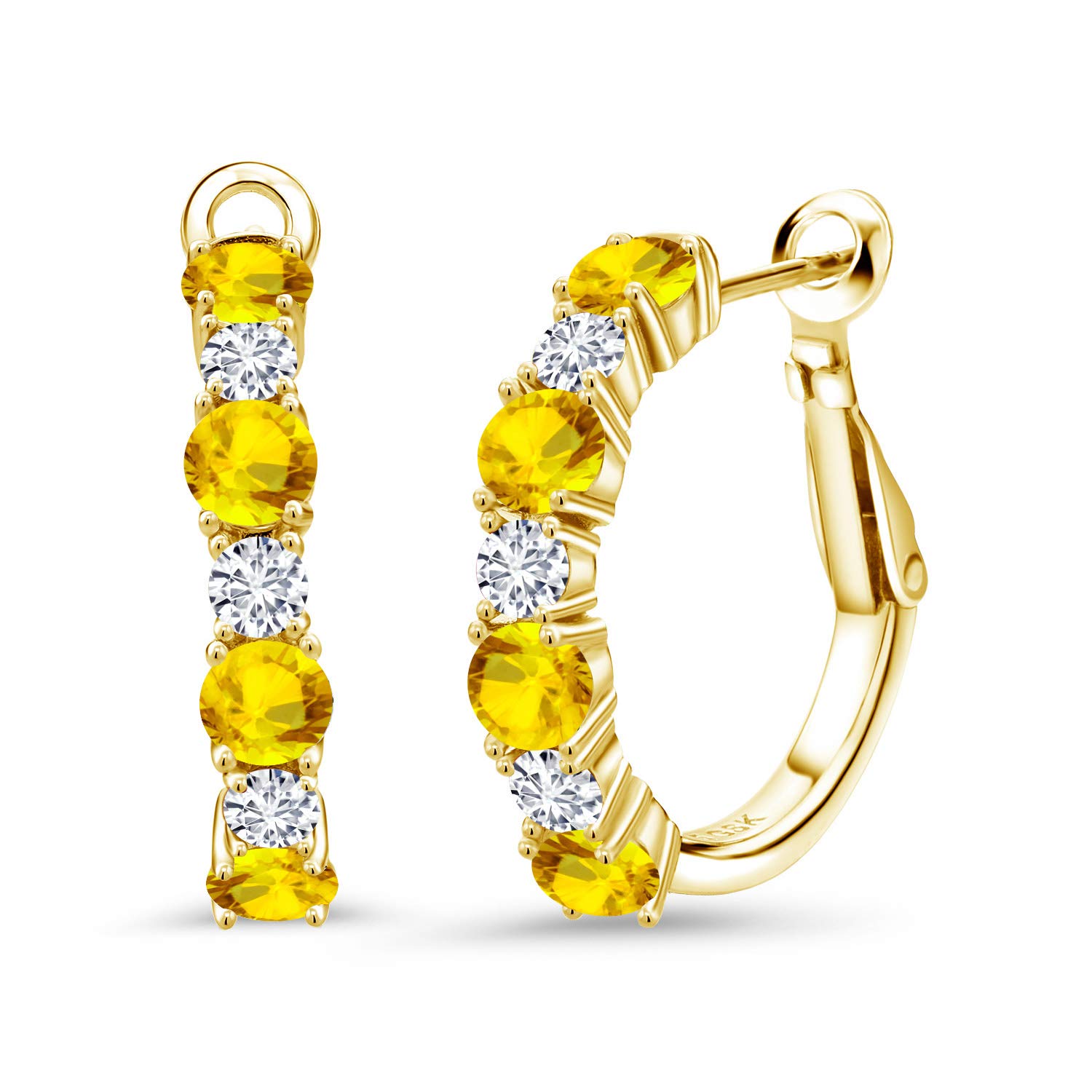 Lab-Grown Yellow Sapphire Hoop Earrings - 3.48ct 18K Gold Plated for Women