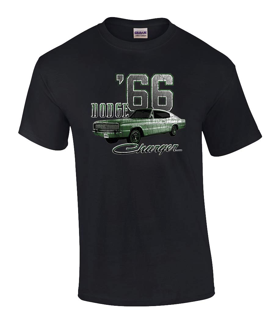 Dodge 66 Charger Graphic Print Men's Short Sleeve T-Shirt - Black Cotton Tee for Car Enthusiasts & Vintage Lovers | Perfect for Casual Wear, Car Shows & Gifts