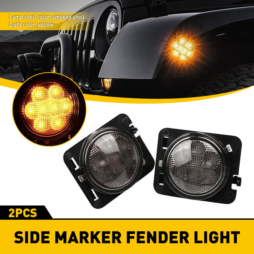 2007-2018 Jeep Wrangler JK Front Grille LED Turn Signal Lights & Side Marker Fender Lights - Amber/White - Not for 2018 JL Model - Upgrade Your Off-Road Vehicle Lighting for Better Visibility