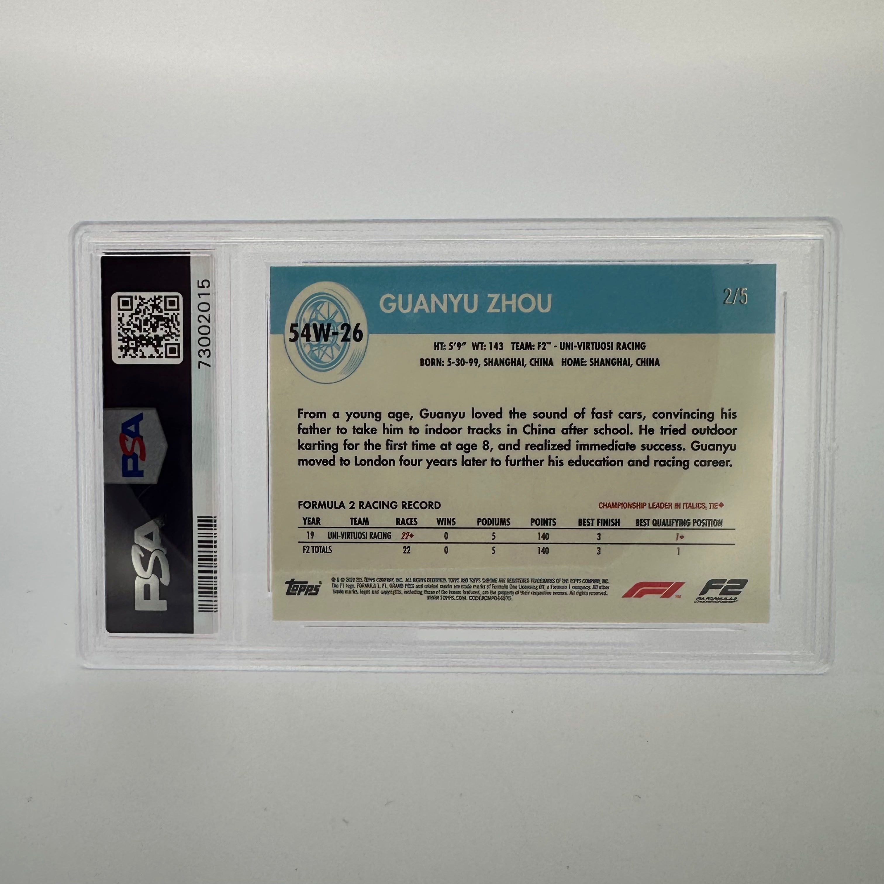 PSA 8 2002 Guanyu Zhou World On Wheels #54W 26 Red Refractor Racing Card - Perfect for F1 Collectors & Motorsport Memorabilia Displays