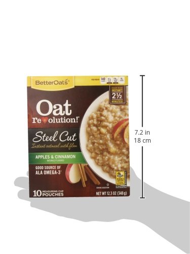 Better Oats Steel Cut Oats with Flax, Apple & Cinnamon - 12.3 oz (Pack of 1) | High Fiber Breakfast Cereal | Healthy Morning Meal & Baking Ingredient for Oatmeal, Cookies & Smoothies