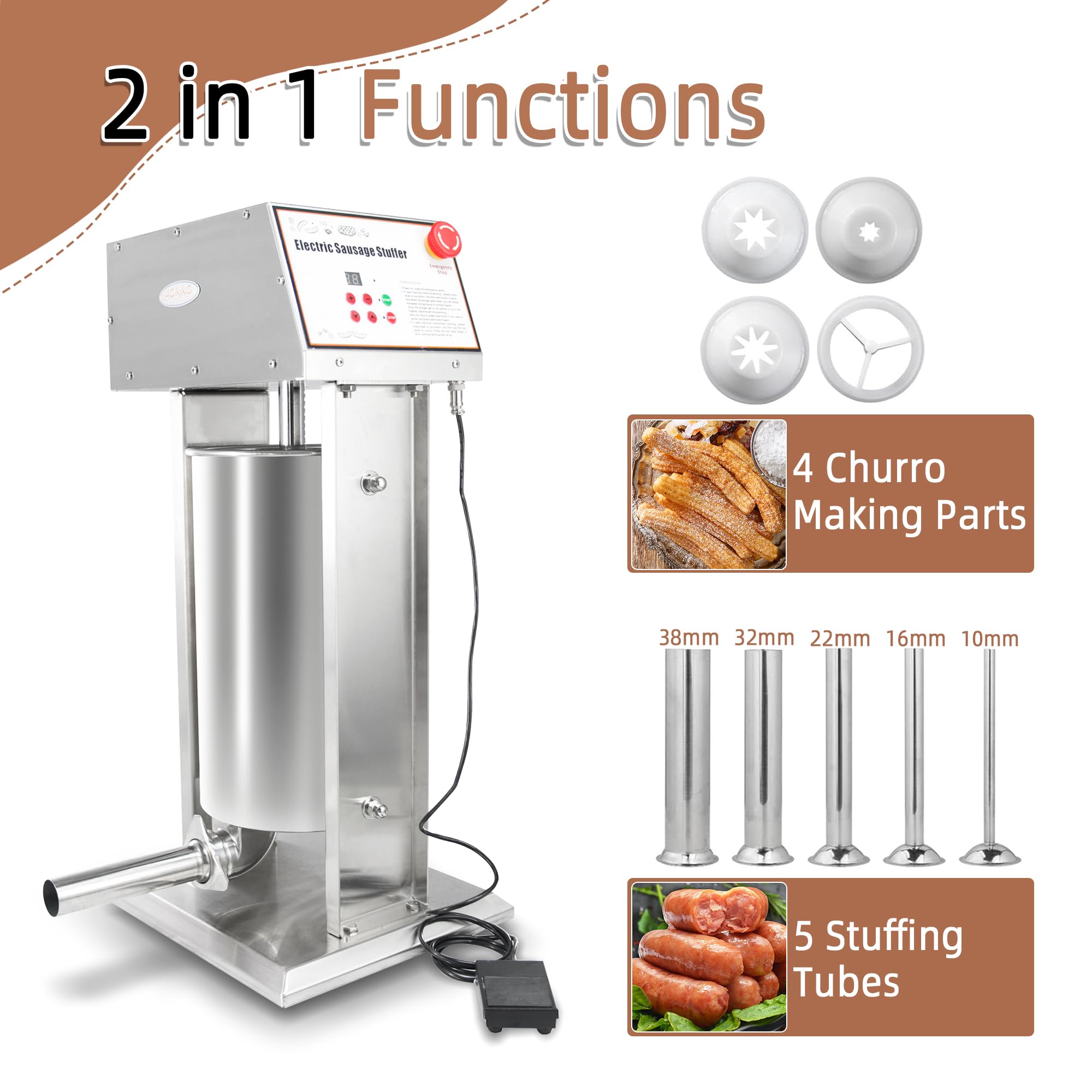 Commercial 22LB Stainless Steel Electric Sausage Stuffer - Vertical Sausage Filling Machine for Home Butchering, Deli & Meat Processing - Perfect for Sausage Making, Jerky, and Ground Meat Stuffing