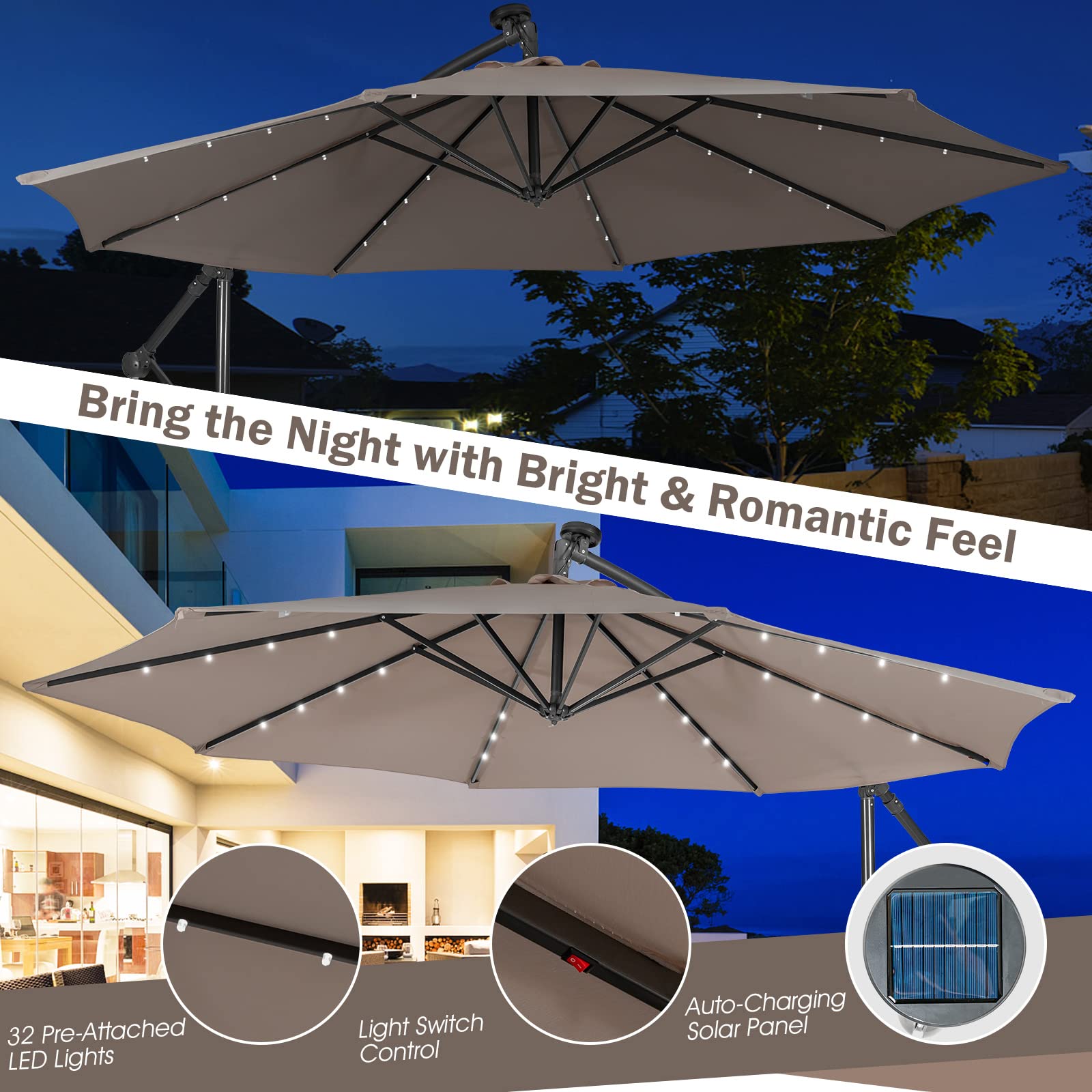 Giantex 10ft Solar LED Patio Umbrella with Tilt for Pool & Outdoor