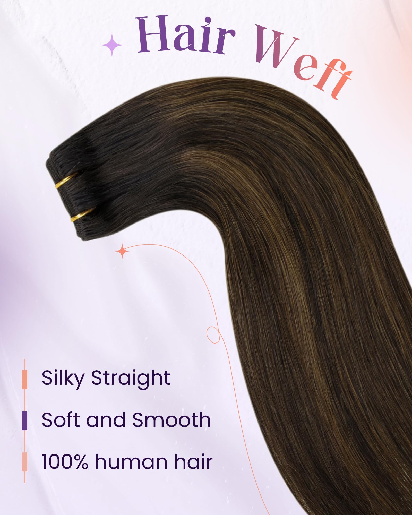 LaaVoo 22 Inch Human Hair Weft Extensions - Dark Brown to Light Brown Ombre Balayage, Double Weft, 100g, Long Straight Sew-in Hair for Natural Look | Perfect for Daily Styling, Parties & Special Occasions