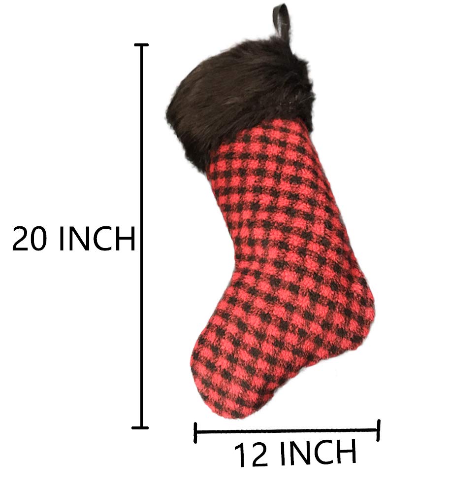 AISENO 3-Pack 20-Inch Black & Red Plaid Christmas Stockings with Faux Fur Trim - Holiday Decor, Candy Gift Bags for Fireplace Mantel, Tree Decorations & Festive Home Décor