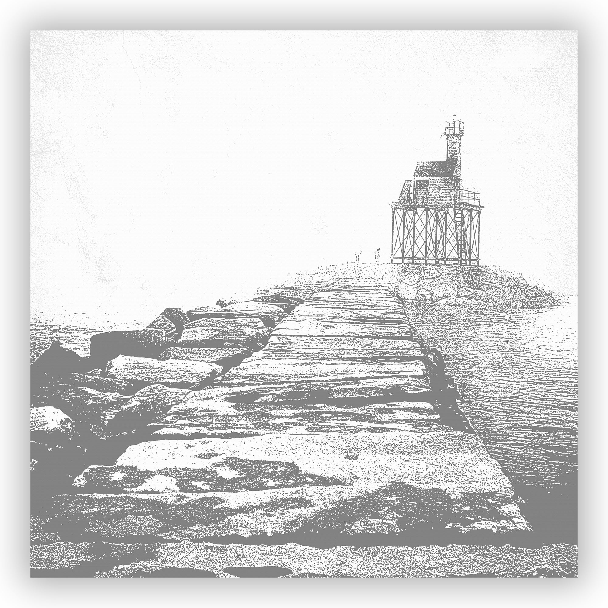 Foggy Coastal Gloucester Breakwater Gray and White Shower Curtain - Waterproof Bathroom Decor for Beach House & Coastal Theme