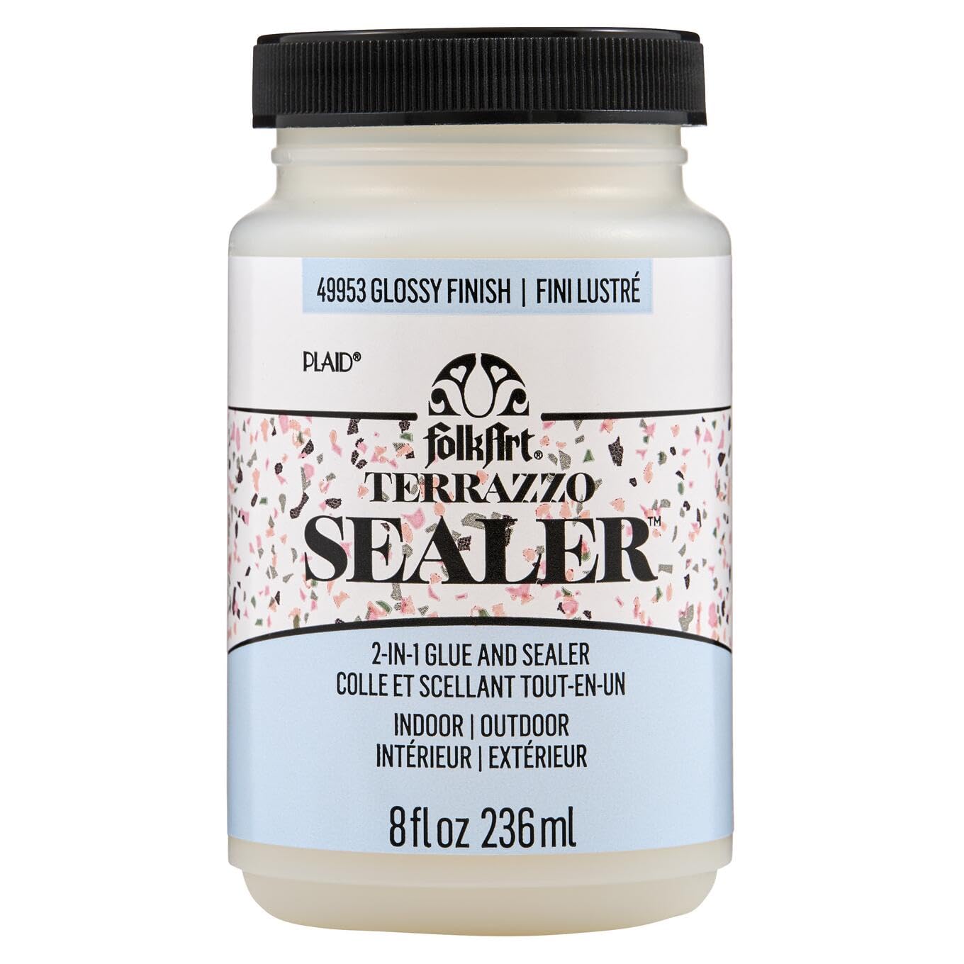 FolkArt 8 oz Terrazzo Flakes 2-in-1 Finish Gloss Sealer for DIY Arts & Crafts - Indoor/Outdoor Use - Perfect for Furniture, Home Decor, and Creative Projects (Model 49953)