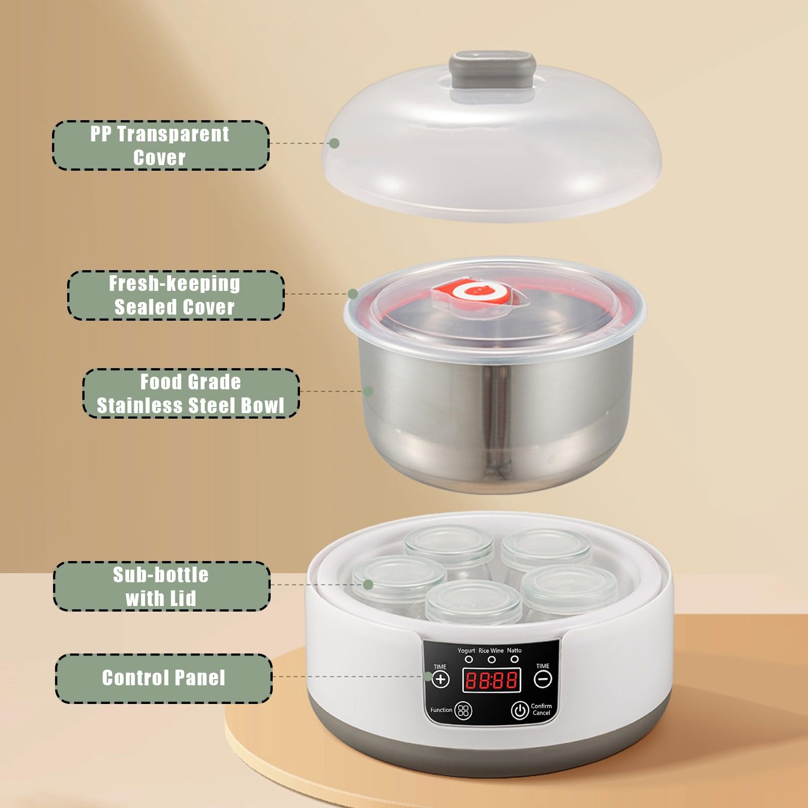 Automatic Yogurt Maker Machine with Timer & Constant Temperature Control - Probiotic Yogurt Maker with LCD Display, Multi-Function Electric Yogurt Machine for Home Use (Includes Bottle) - Perfect for Healthy Breakfasts, Snacks & Meal Prep