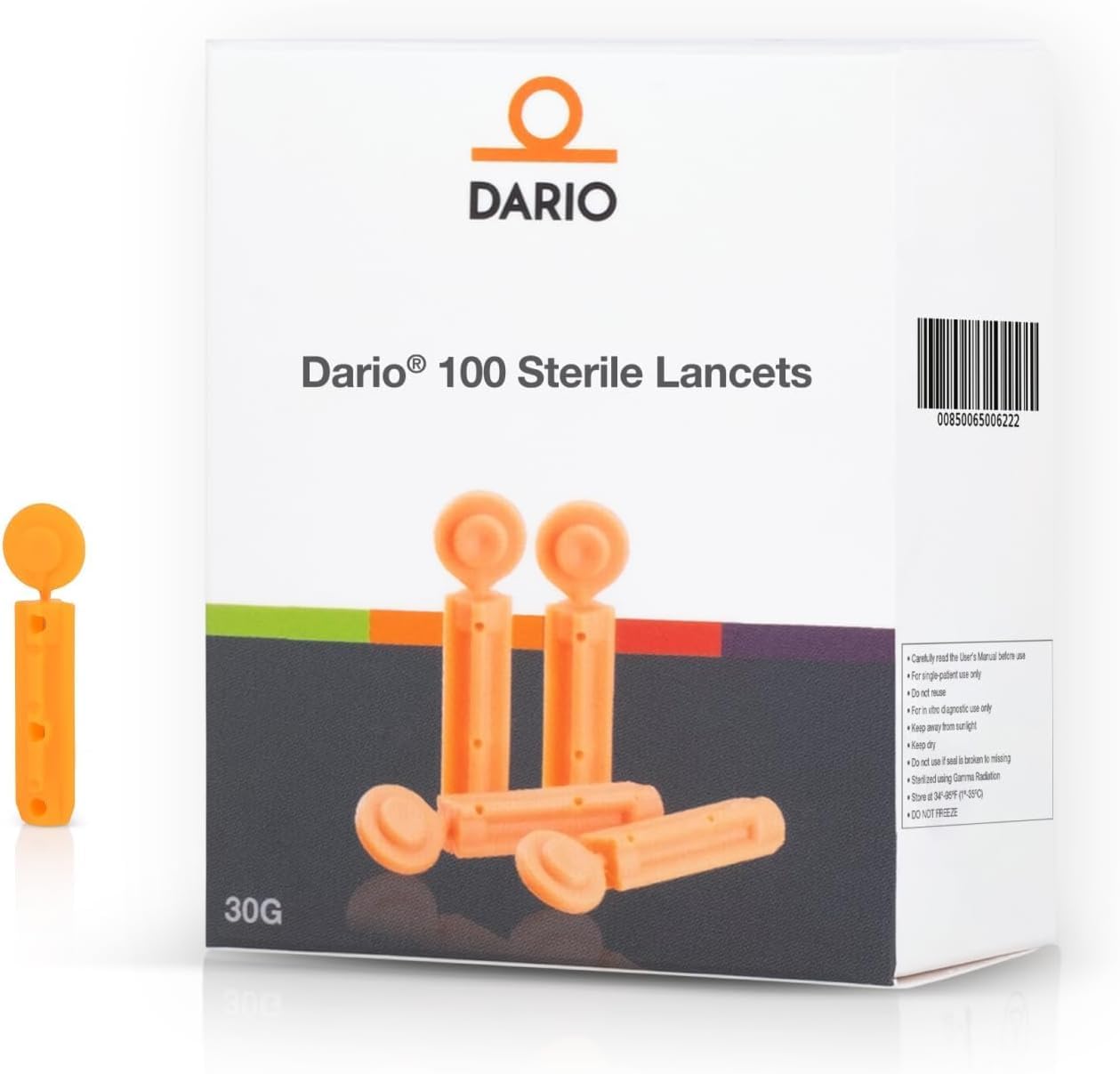 Dario Blood Glucose Monitoring Kit - 100 Test Strips, 100 Lancets & Travel Case for Diabetes Testing | Portable Glucose Meter Accessories for Home & Travel Use