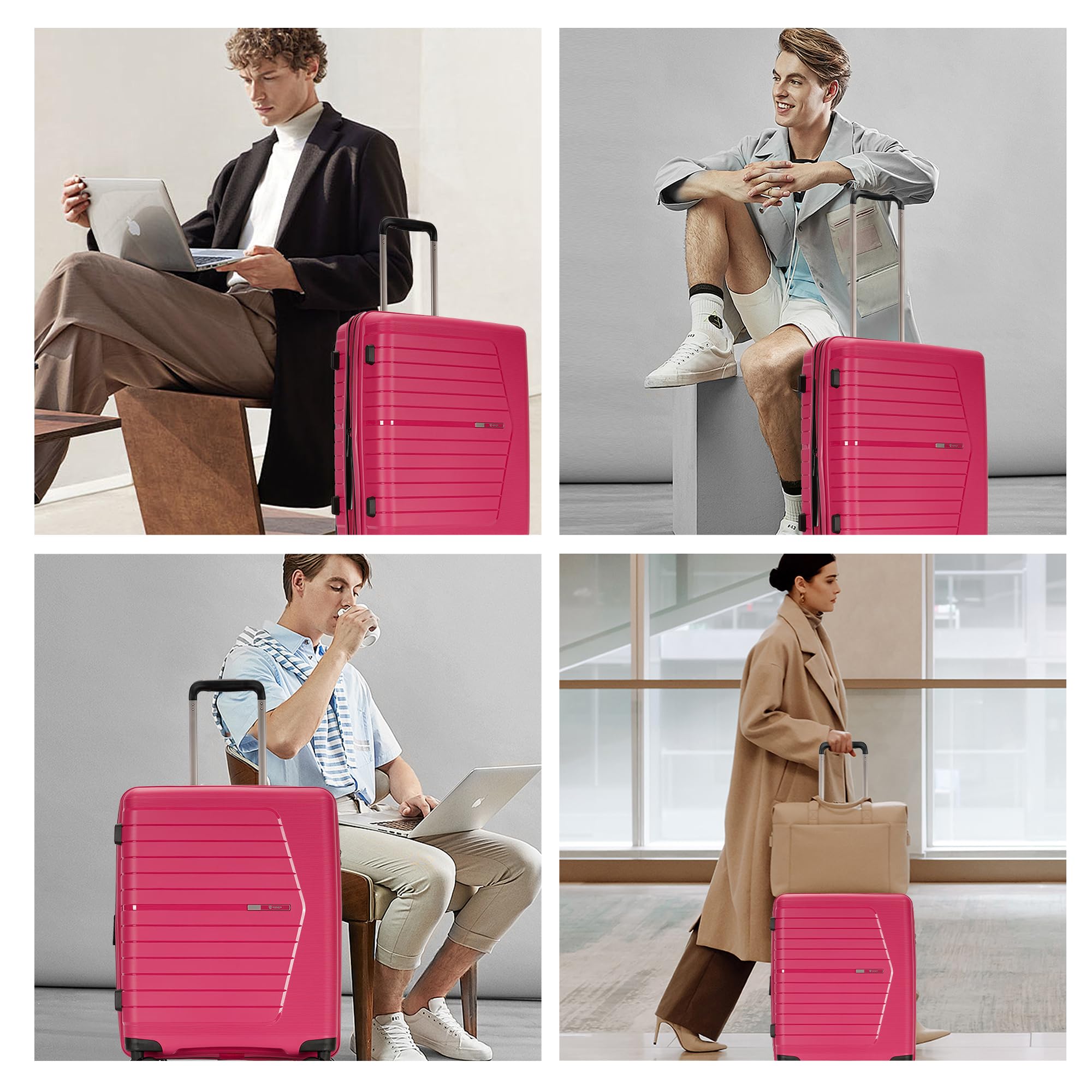 3-Piece Hardside Spinner Luggage Set with TSA Locks & Double Wheels - Durable PP Trunk Suitcase for International Travel, Business Trips & Family Vacations (Red)
