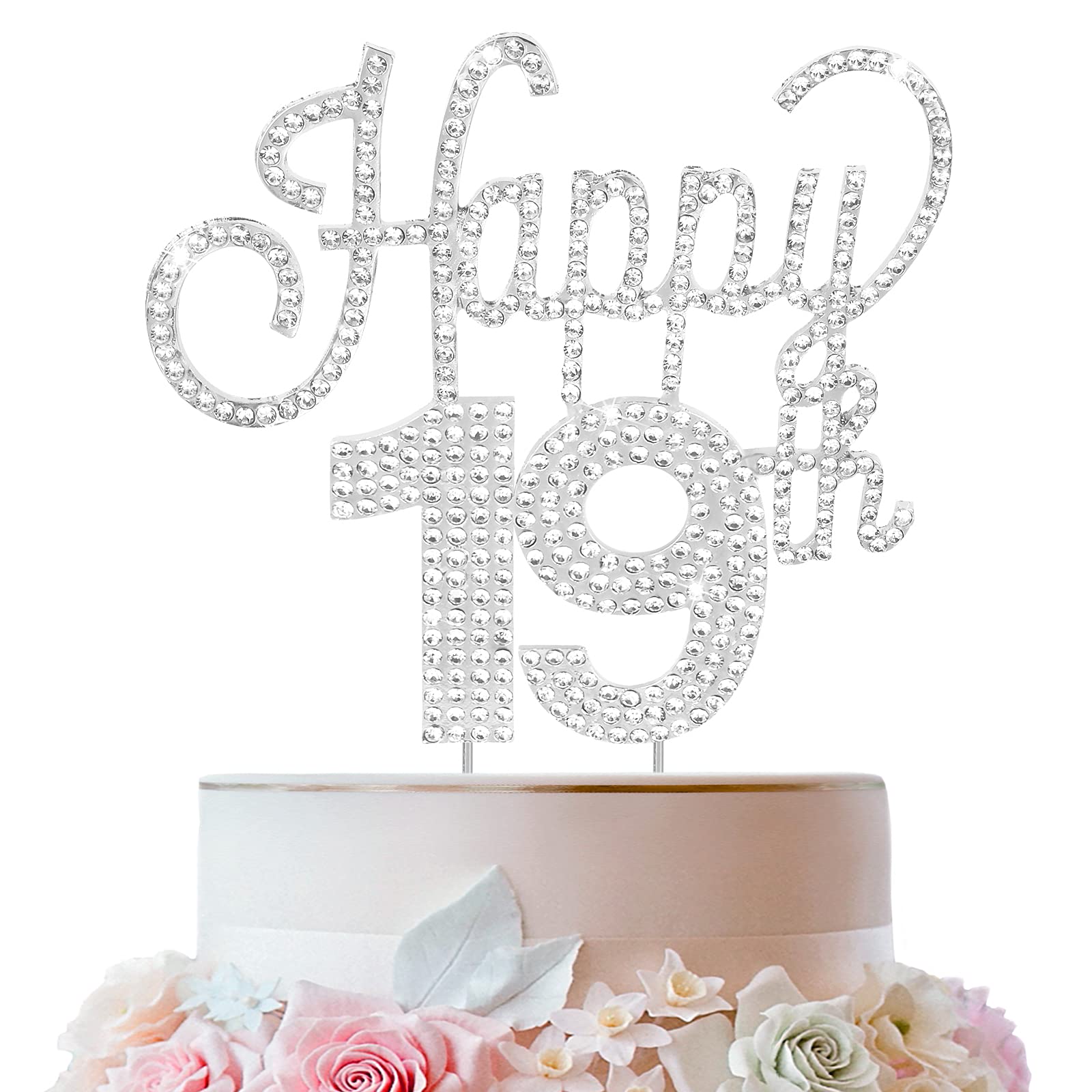LINGTEER 19th Birthday Cake Topper - Silver Rhinestone Party Decor for Nineteen Years Old Celebration | Perfect for Birthday Cakes, Cupcakes & Dessert Table Centerpieces