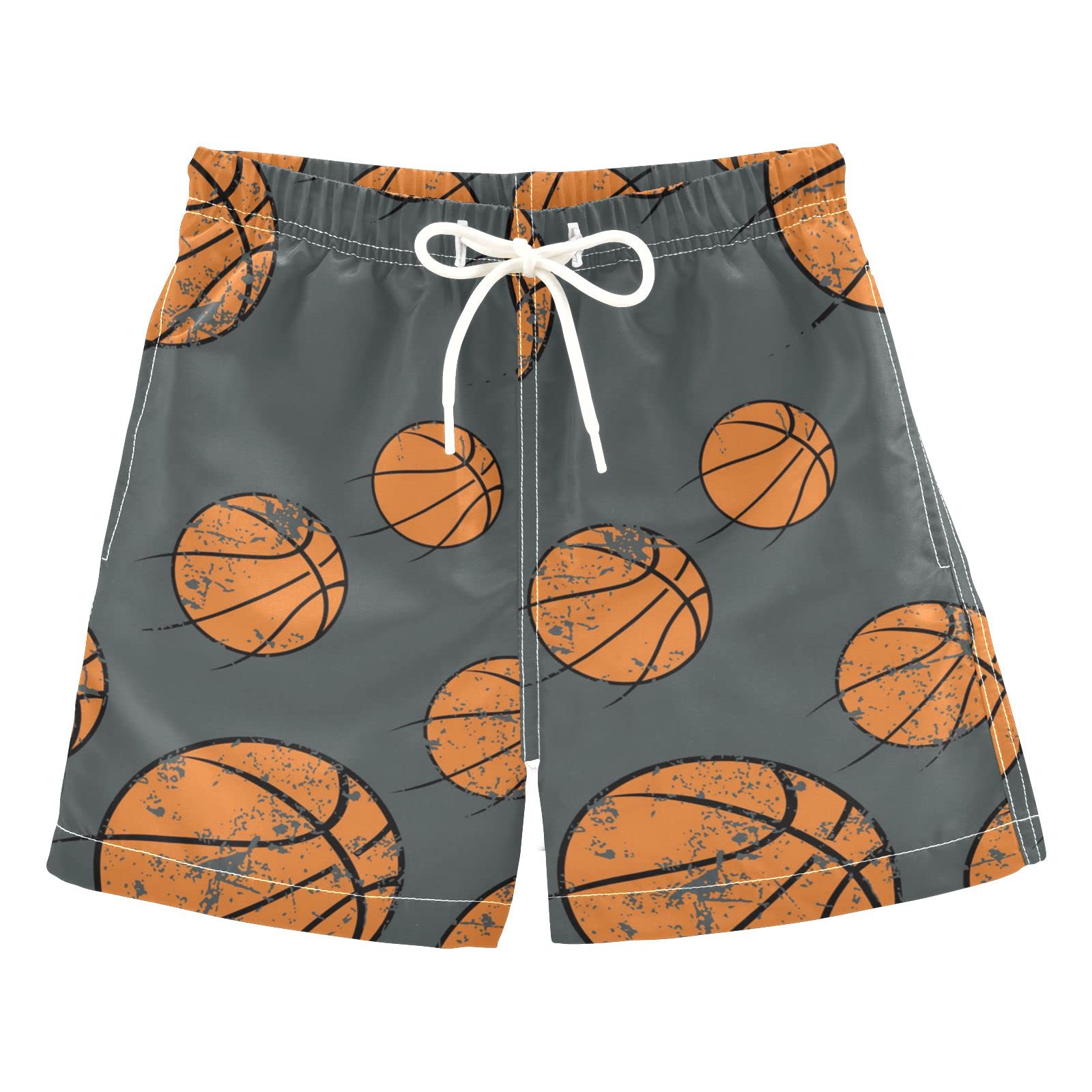 **Aichsoka Quick Dry Boys Swim Trunks - Gray Basketball Design Toddler Swim Shorts with Drawstring for Beach, Pool & Water Sports (Ages 6-14 Years)**    *Perfect for swimming lessons, summer vacations, beach outings, and water park adventures!*