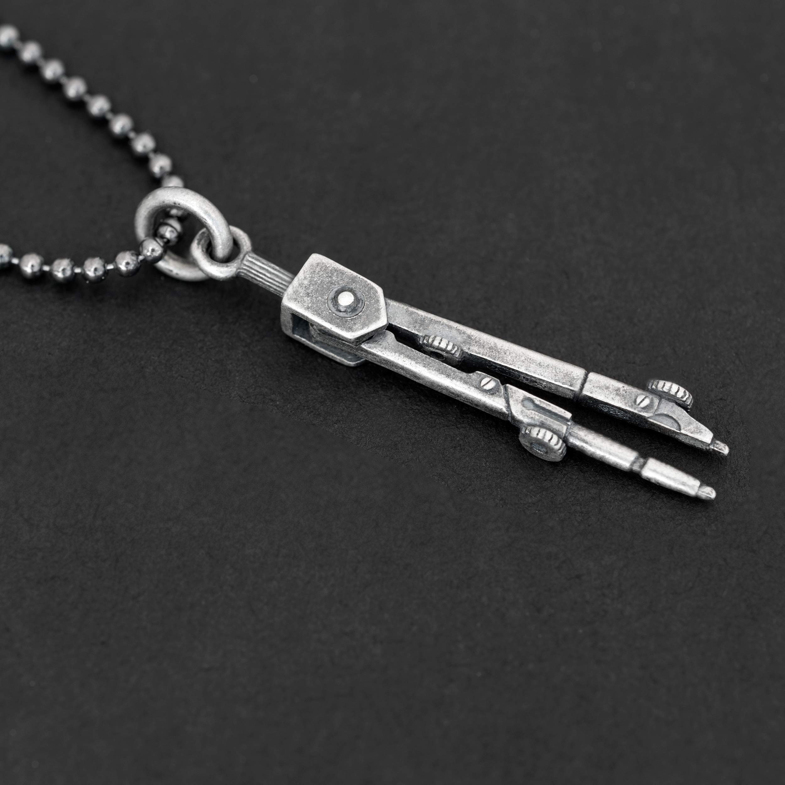 925 Sterling Silver Men's Necklace with Architect Compass & Caliper Pendant - Designer Surveyor Gift for Him - Perfect for Engineers, Architects & Graduation Gifts