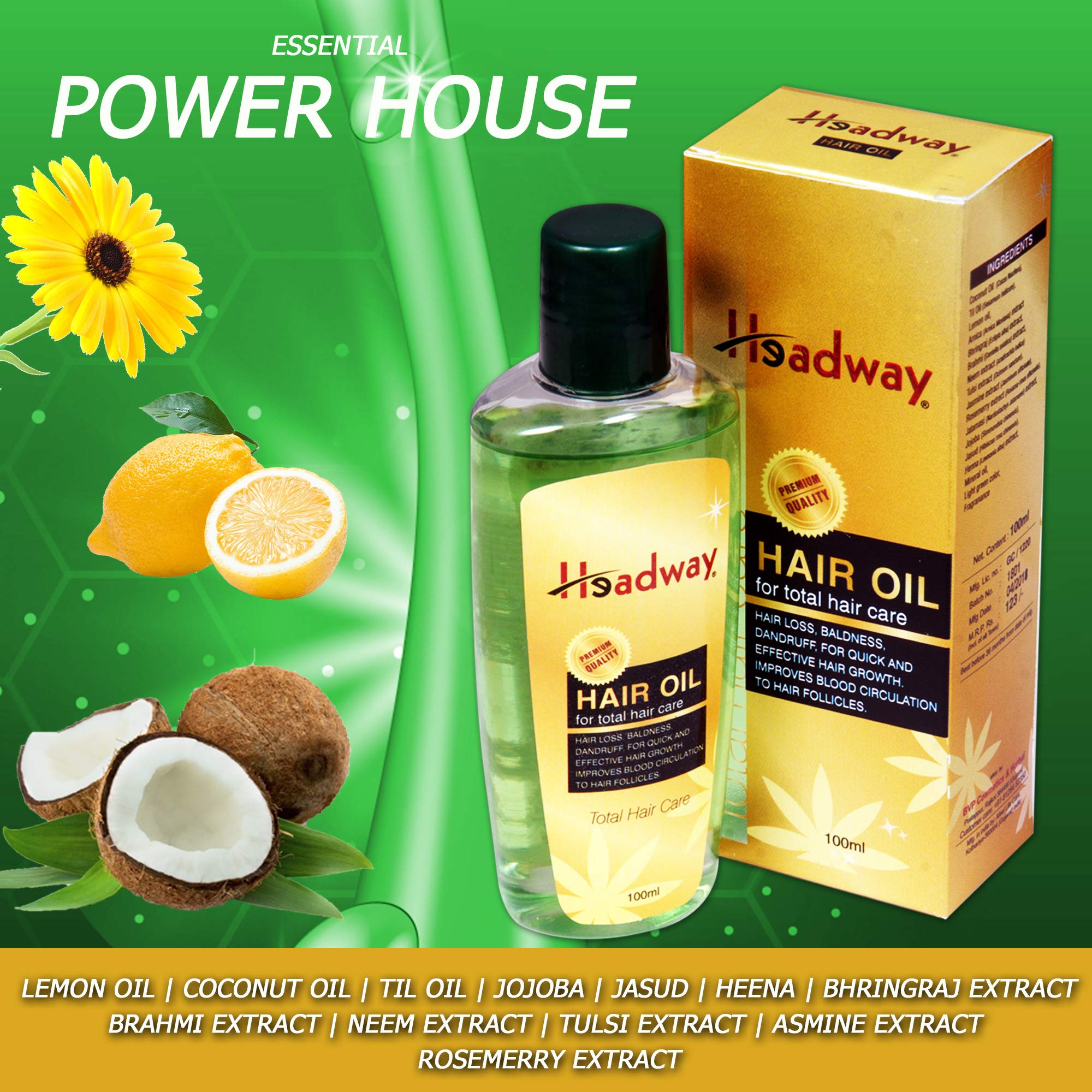 Headway Hair Growth Oil for Men & Women - 100ml (Pack of 2) | Controls Hair Fall, Reduces Dandruff | Natural Hair Care Solution for Thicker, Healthier Hair | Perfect for Daily Use & Scalp Massage
