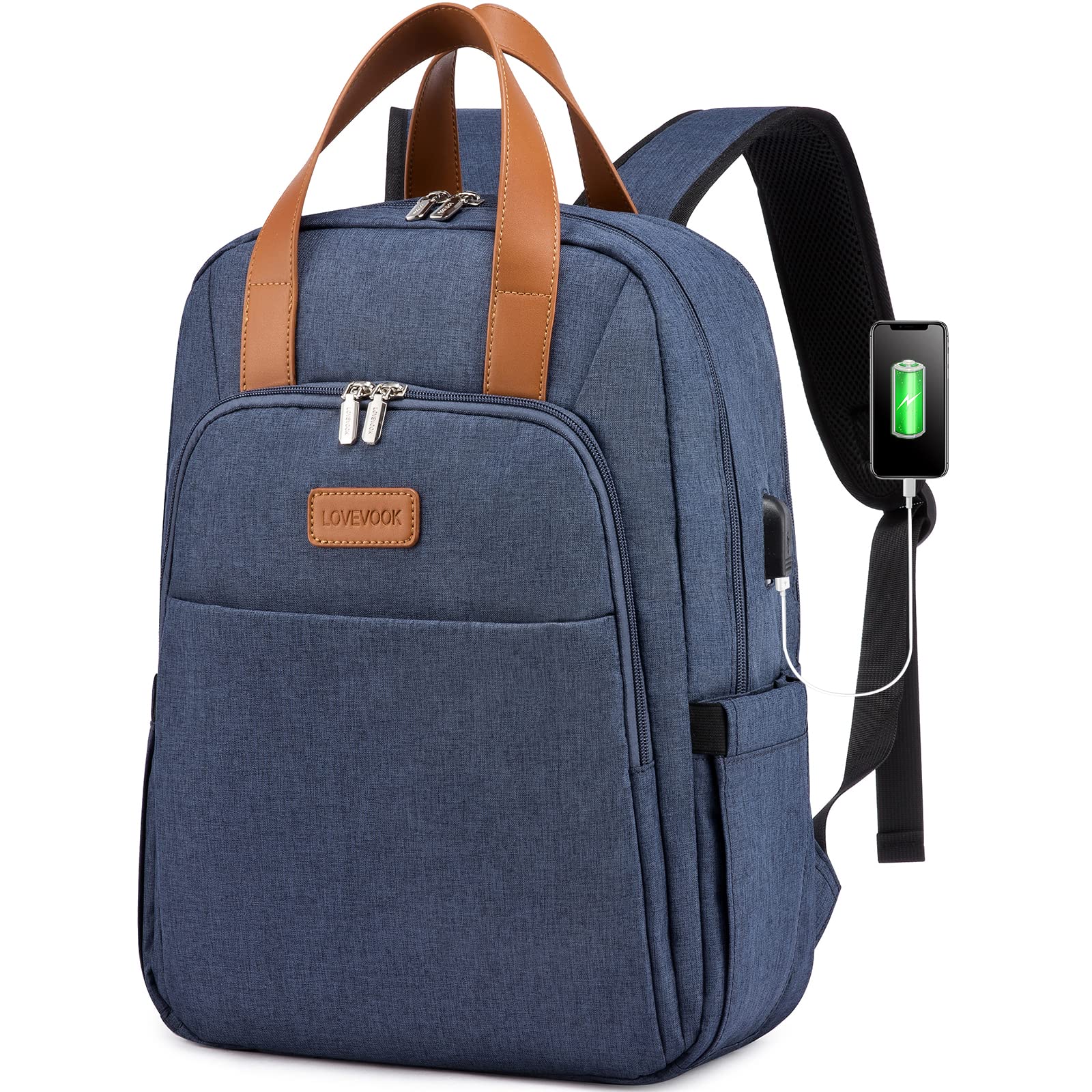 LOVEVOOK Women's 15.6 Inch Laptop Backpack with USB Port - Stylish Waterproof School Bookbag for College, Work & Travel - Fashionable Business Computer Backpack for Teachers, Nurses & Professionals, Blue - Perfect for Commuting, Office & Daily Use