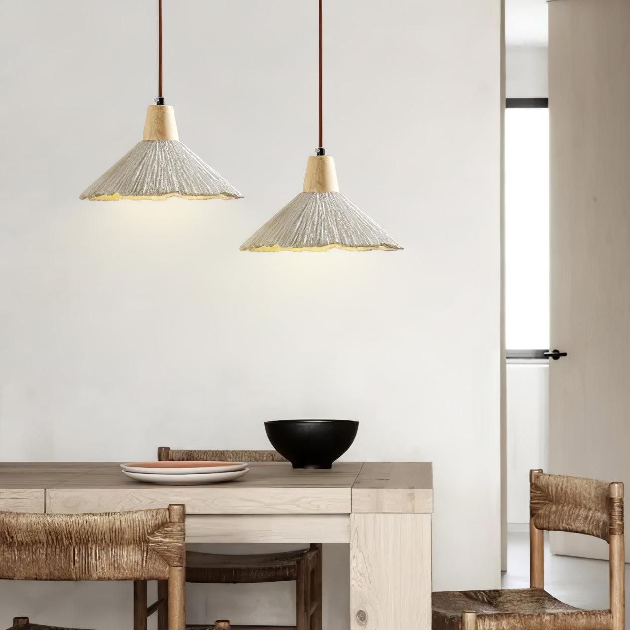 Modern Concrete Pleated Pendant Light Fixture - Industrial Chic Hanging Lamp for Kitchen Island, Dining Room & Bedroom Lighting