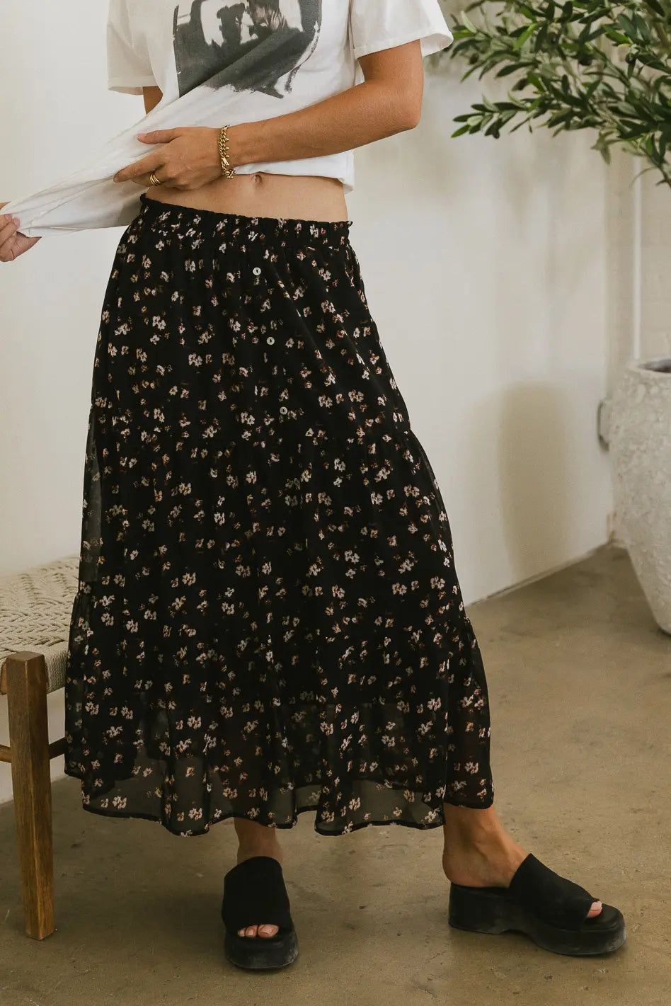 Moora Tiered Midi Skirt for Women - Flowy A-Line Summer Skirt with Pockets | Perfect for Casual Outfits, Beach Vacations & Date Nights