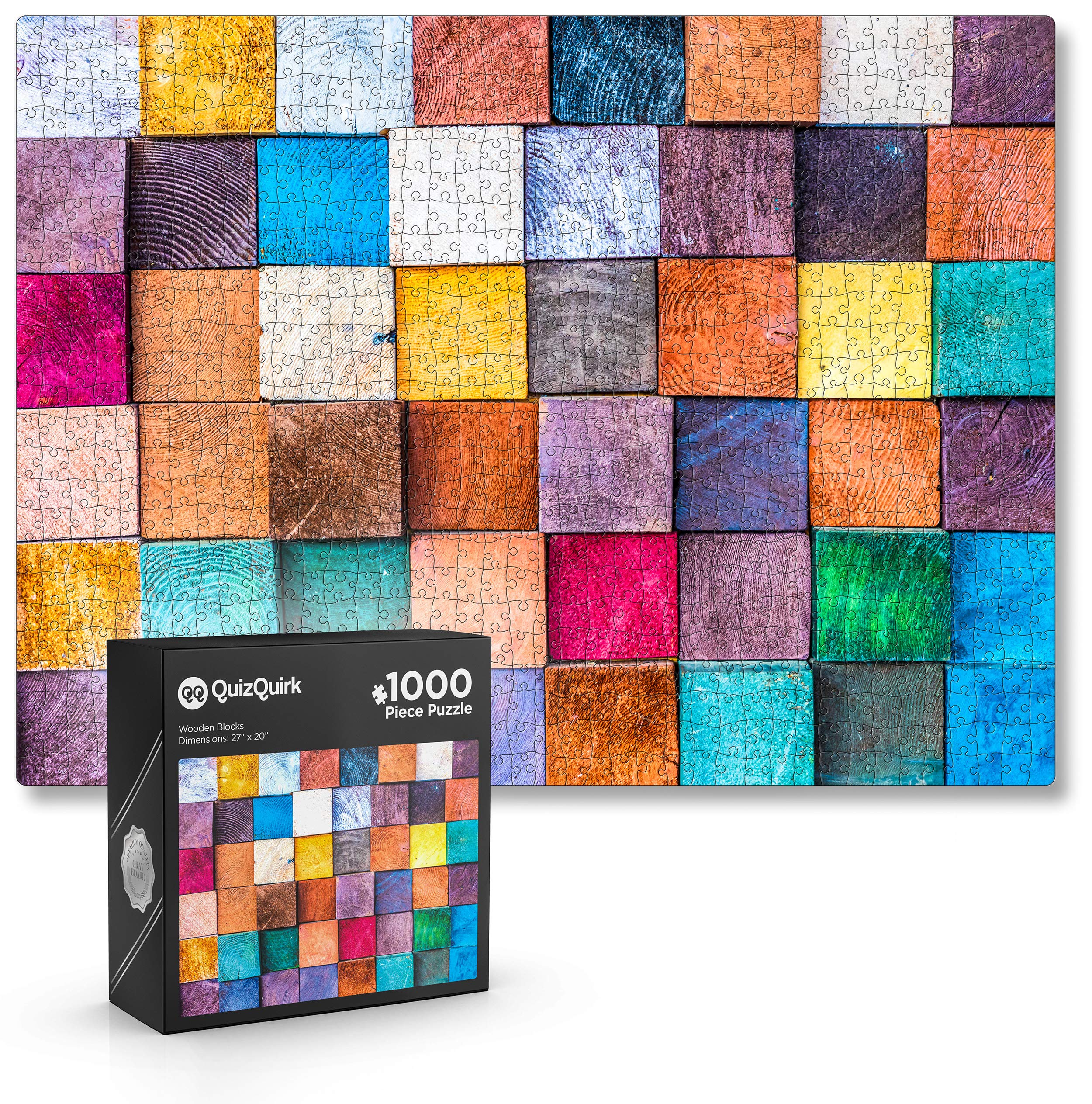 QuizQuirk 1000-Piece Wooden Jigsaw Puzzle for Adults & Teens - Colorful Brain Teaser with Puzzle Saver Kit - Perfect for Family Game Night, Stress Relief & Home Decor