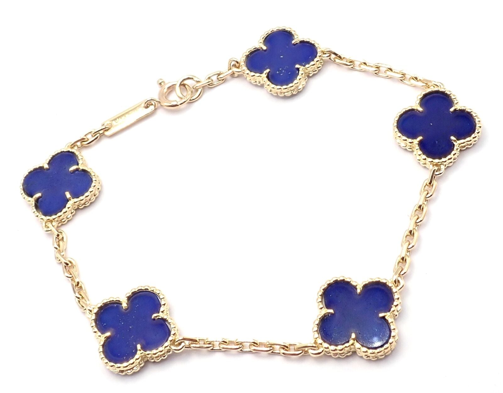Authentic Van Cleef & Arpels 18k Gold 5 Motif Alhambra Lapis Lazuli Bracelet - Luxury Jewelry Gift for Women, Perfect for Weddings & Special Occasions