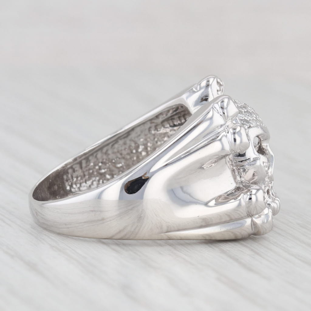 0.15ctw Diamond Skull Crossbones Ring - 14k White Gold - Size 12.25 - Biker Jewelry - Gothic Punk Fashion - Perfect for Motorcycle Riders & Rock Music Fans