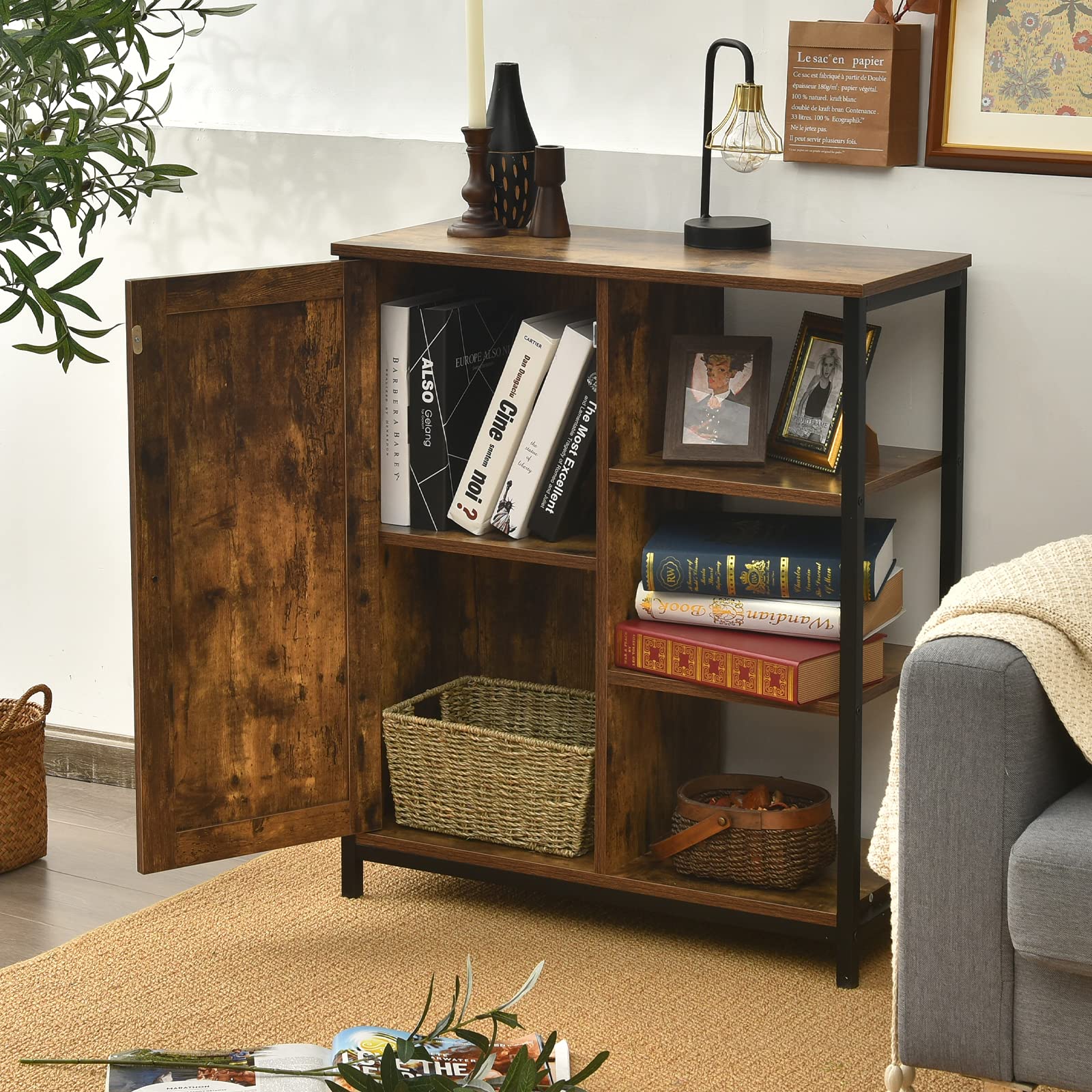 GLACER Rustic Brown Industrial Floor Cabinet - 27.5
